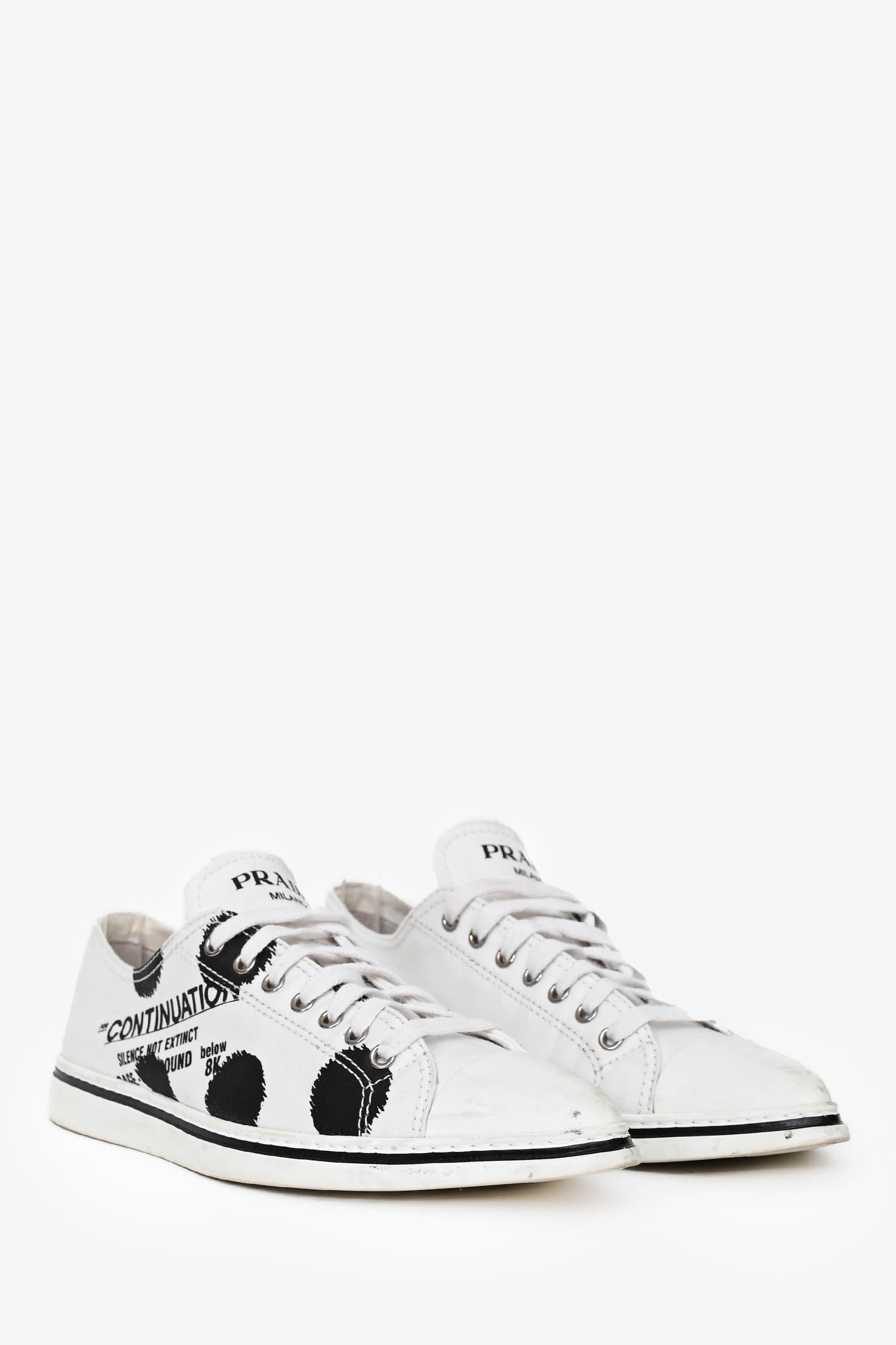 Prada White Graphic Printed Pointed Toe Sneakers Size 39
