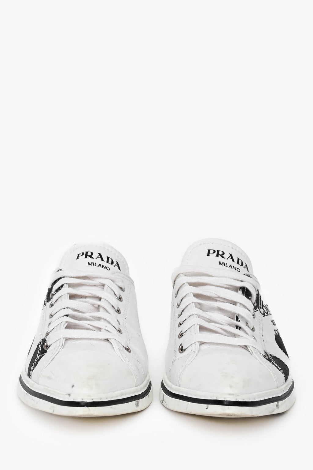 Prada White Graphic Printed Pointed Toe Sneakers Size 39
