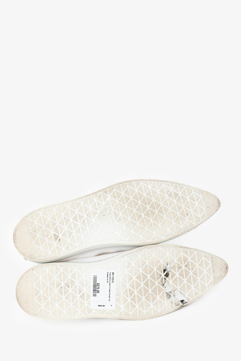Prada White Graphic Printed Pointed Toe Sneakers Size 39