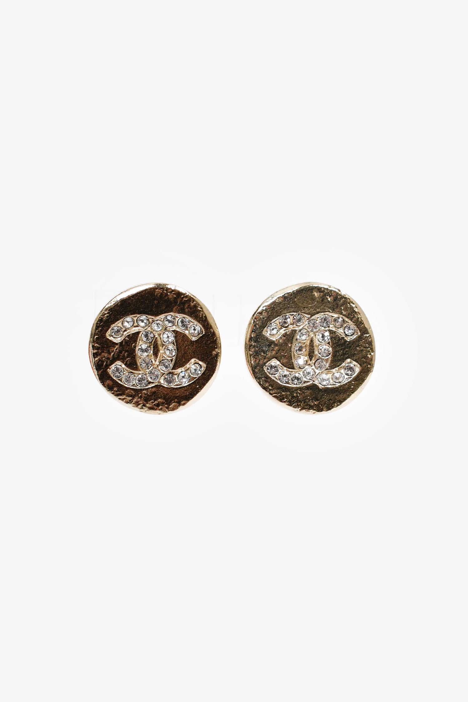 Pre-Loved Chanel™ Gold Tone Round Crystal Embellished Earrings