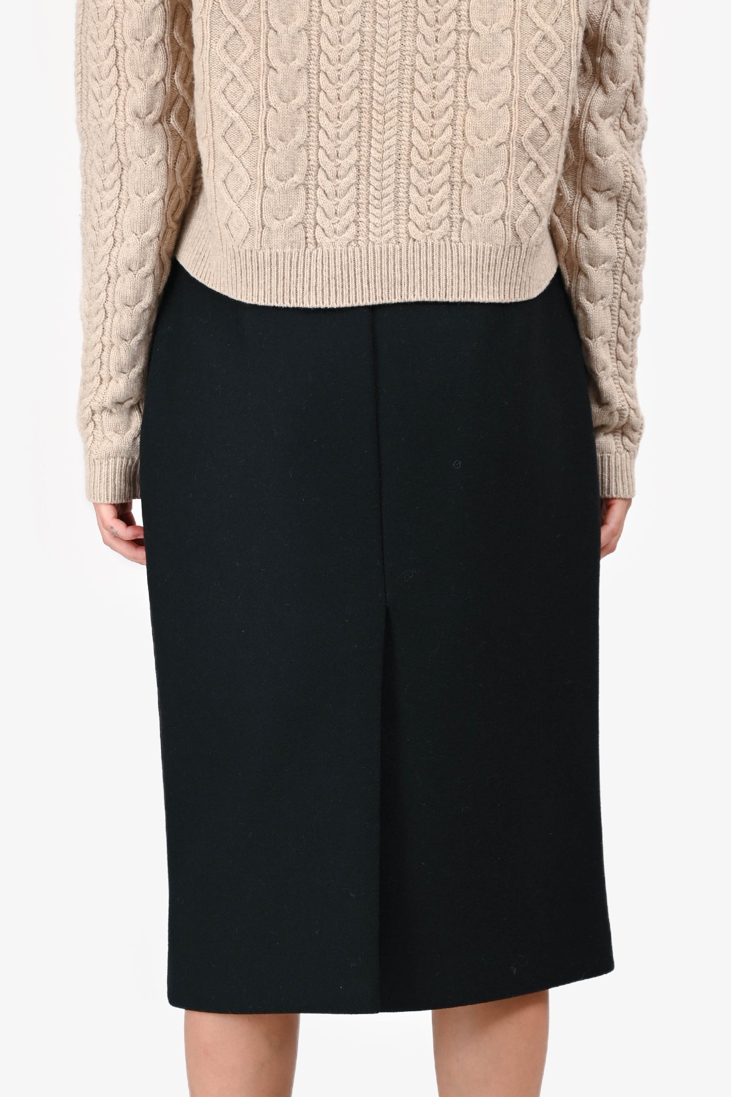 Prada 2016 Black Wool Braid Detail Midi Skirt Size 38