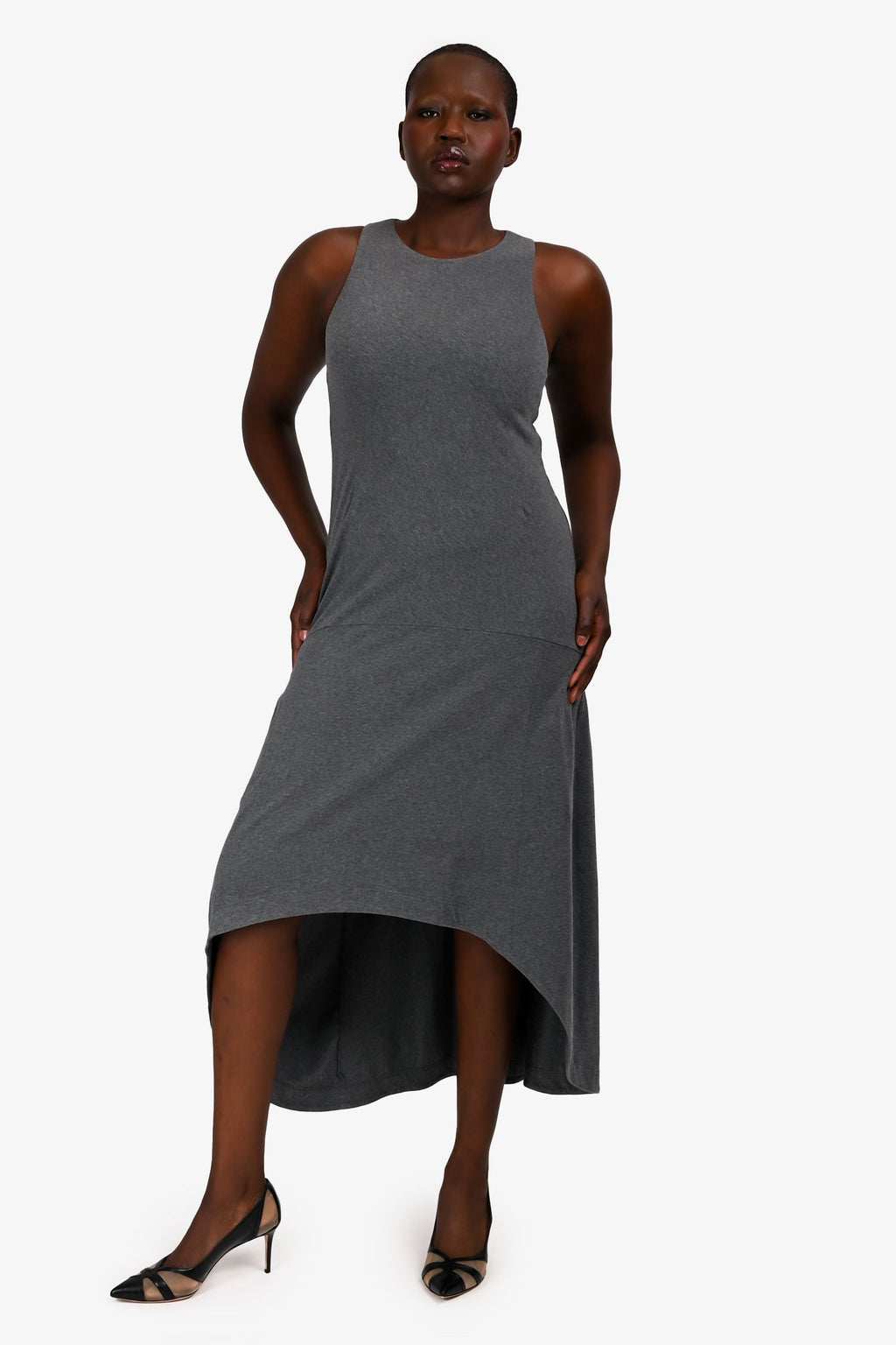 Brunello Cucinelli Grey Sleeveless High Low Hem Dress Estimated Size M