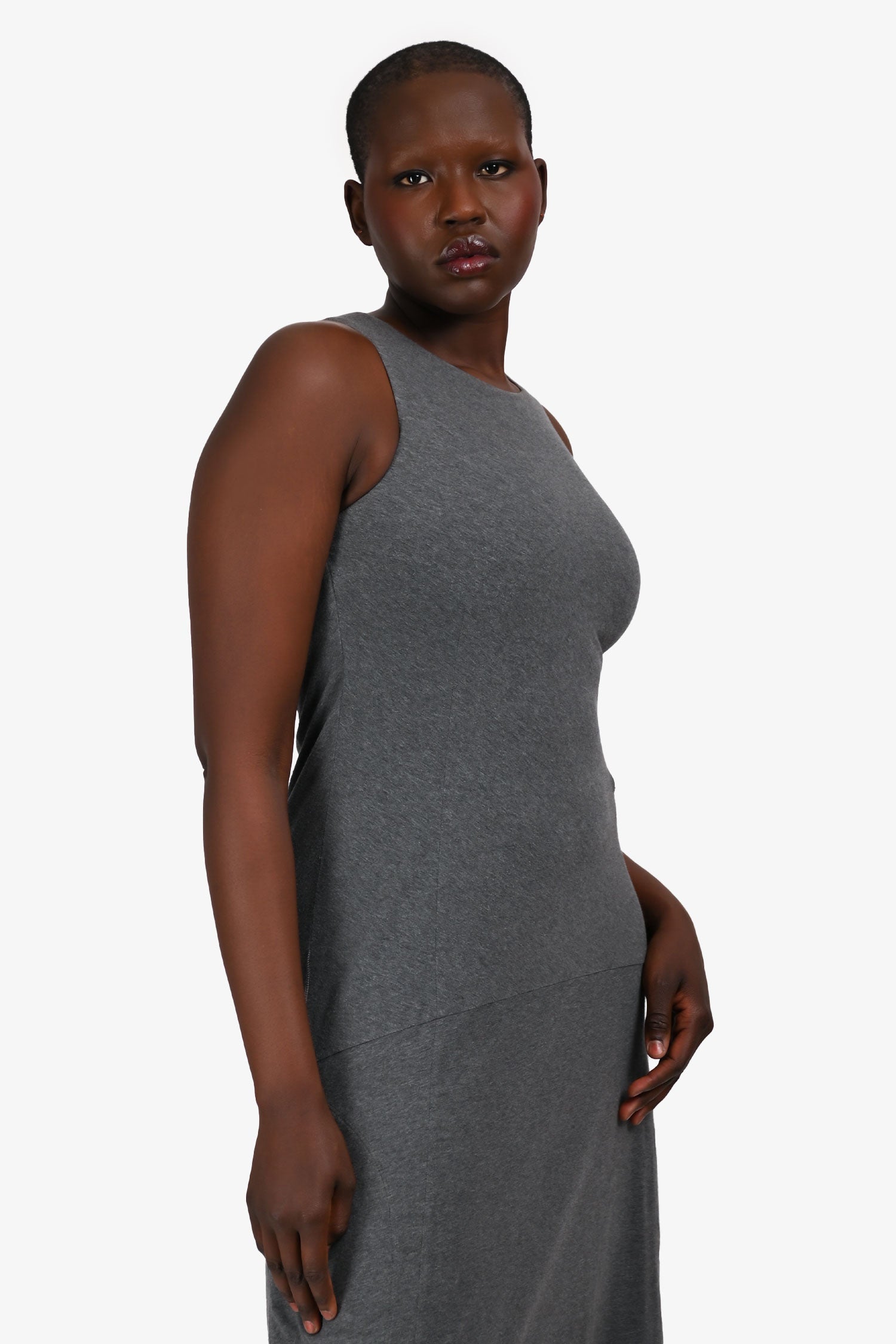 Brunello Cucinelli Grey Sleeveless High Low Hem Dress Estimated Size M