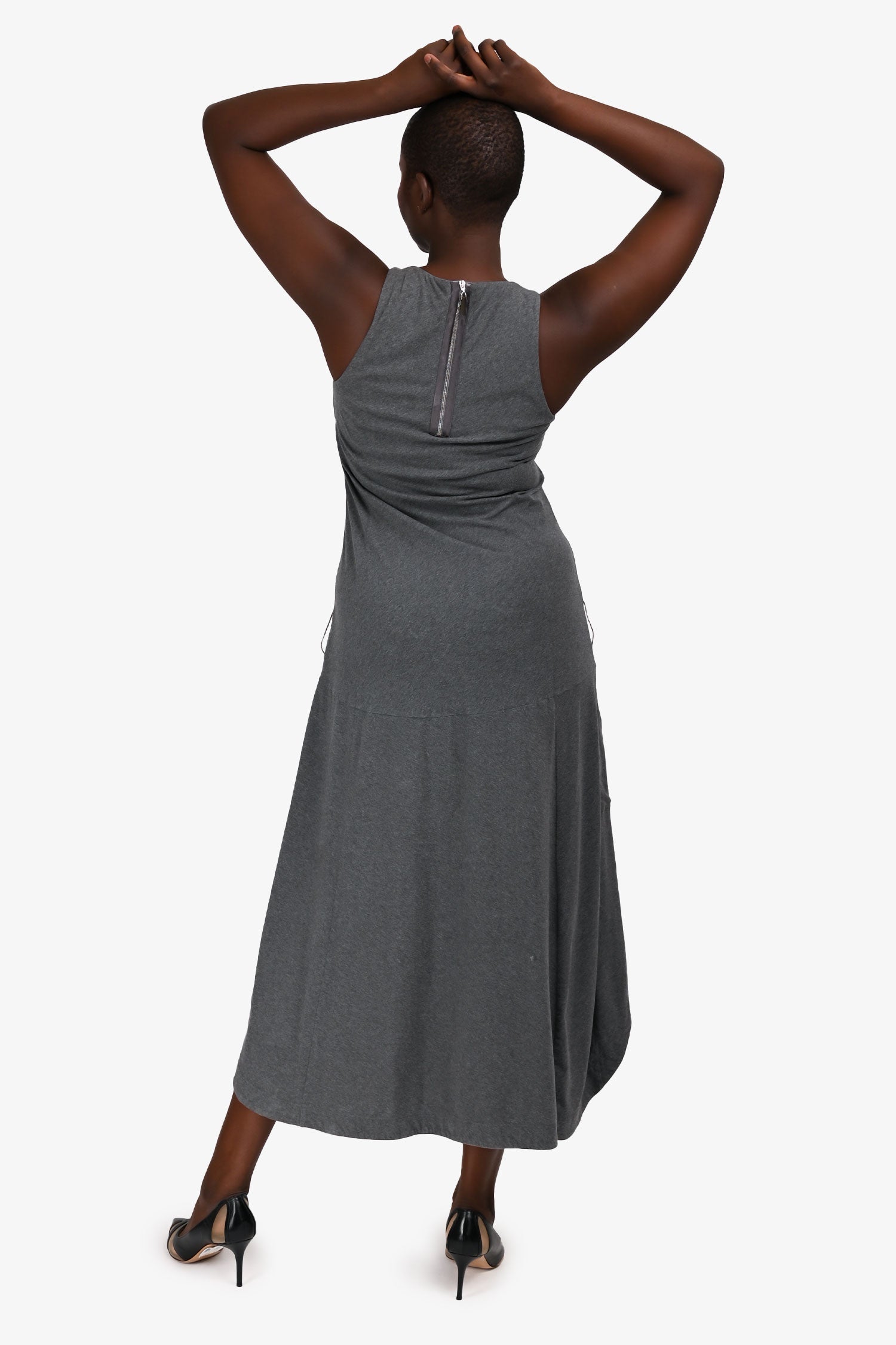 Brunello Cucinelli Grey Sleeveless High Low Hem Dress Estimated Size M