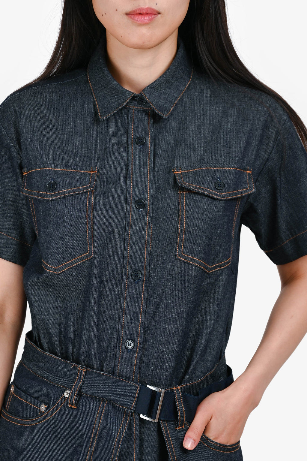 A.P.C X Sacai Denim 'Keiko' Belted Midi Dress Size 34