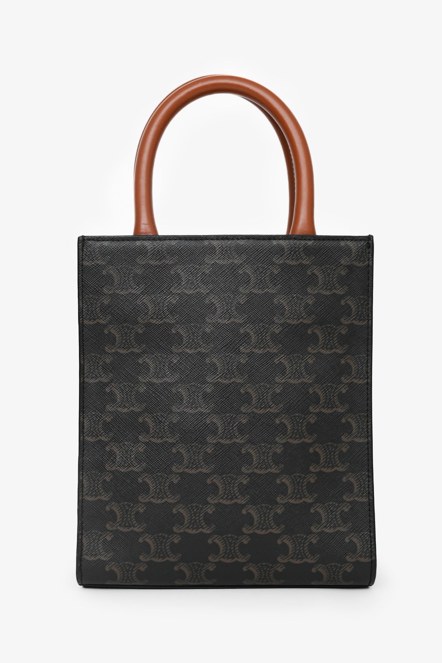 Celine 2021 Brown Canvas/Leather Mini Triomphe Vertical Cabas Tote with Strap