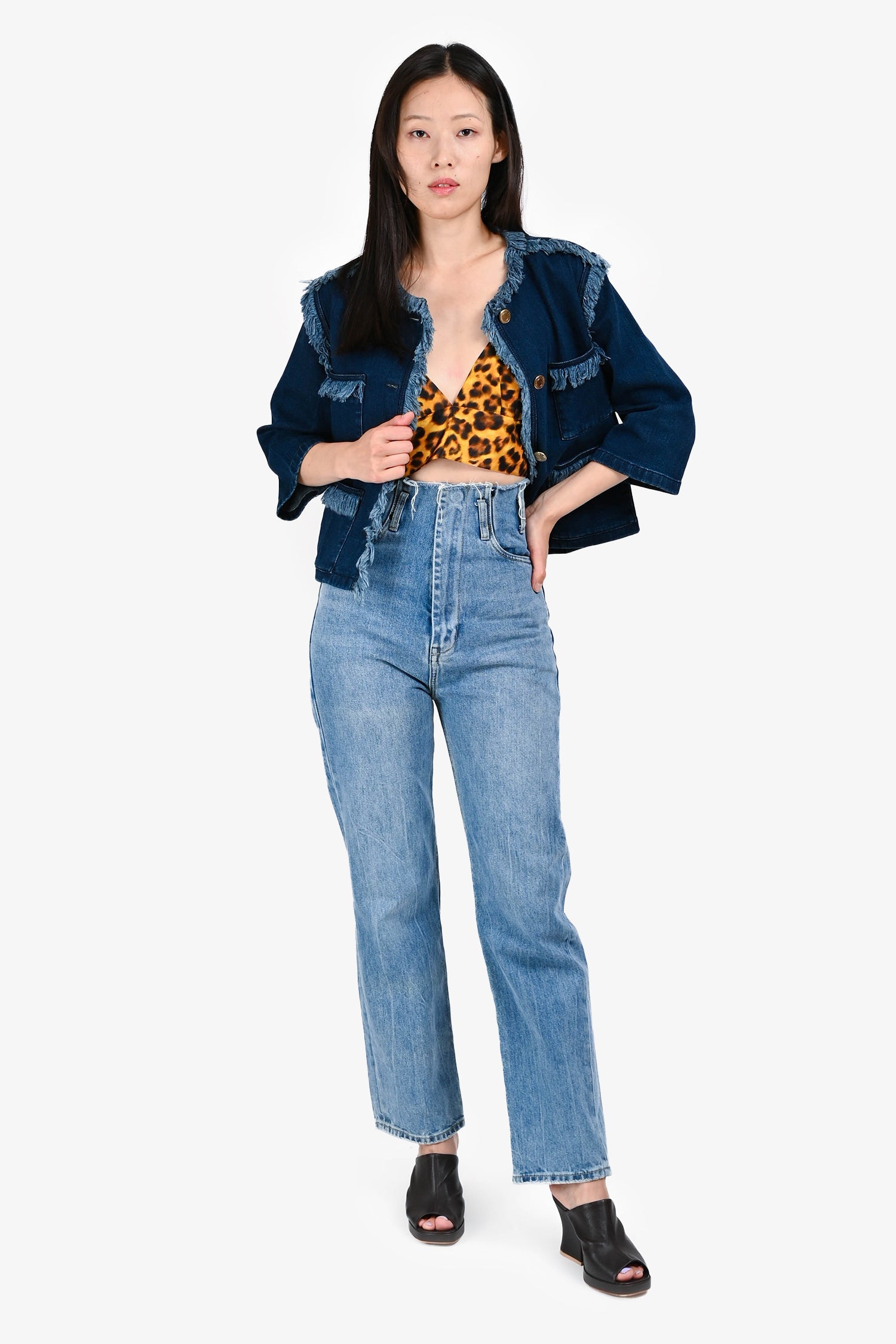 Alexander Wang Blue Denim Raw Hem Waist Jeans Size 25