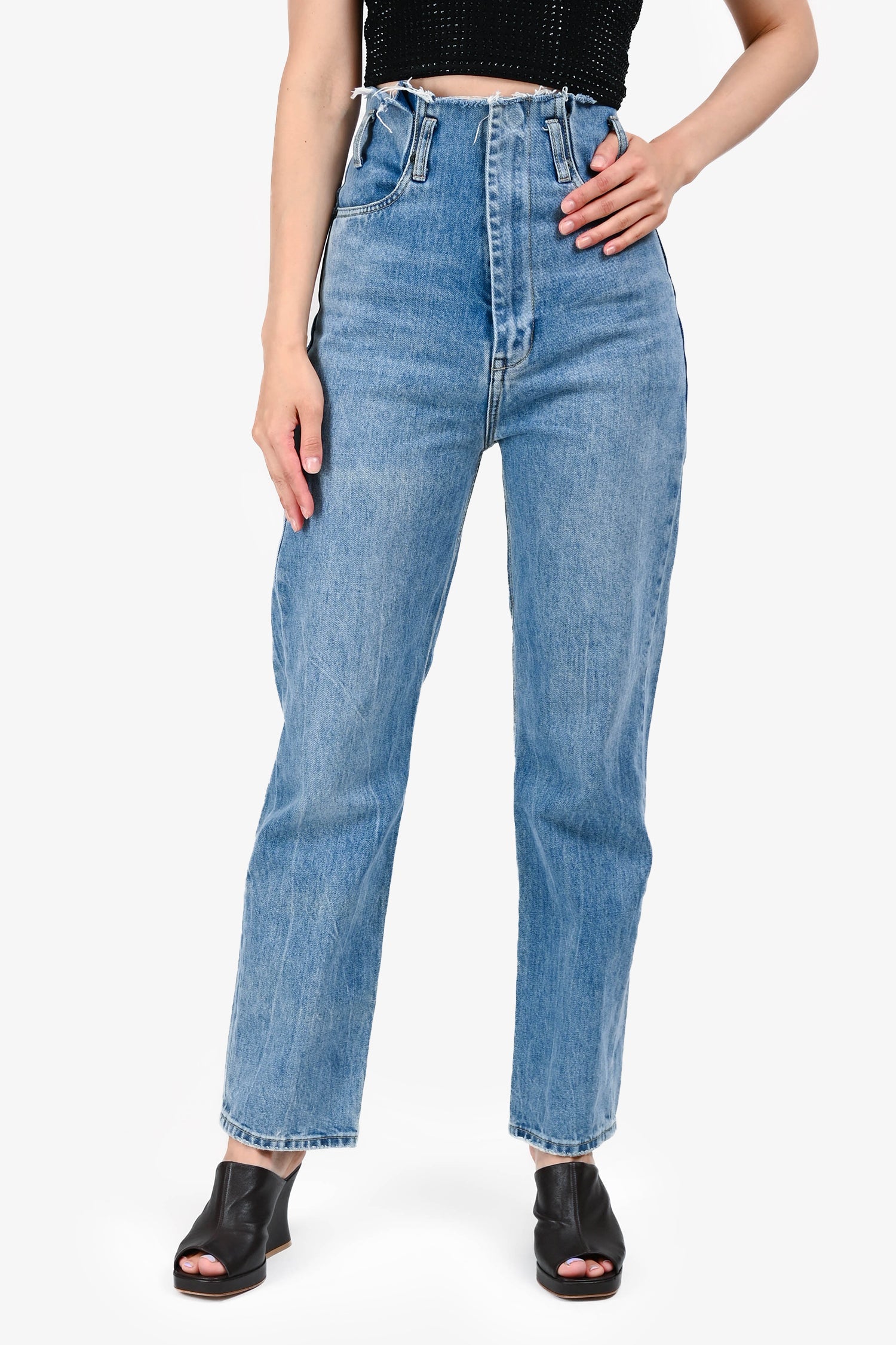 Alexander Wang Blue Denim Raw Hem Waist Jeans Size 25