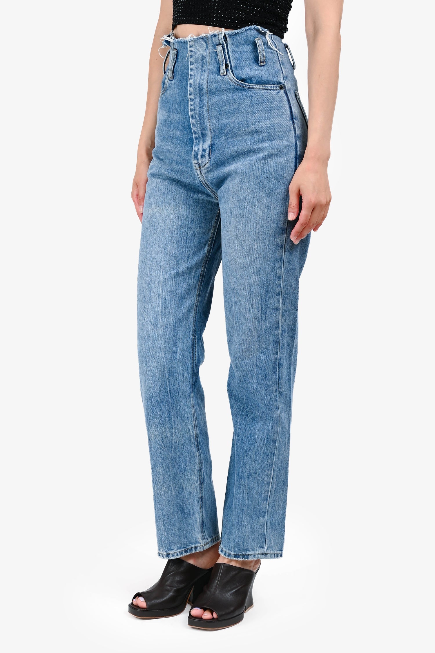 Alexander Wang Blue Denim Raw Hem Waist Jeans Size 25