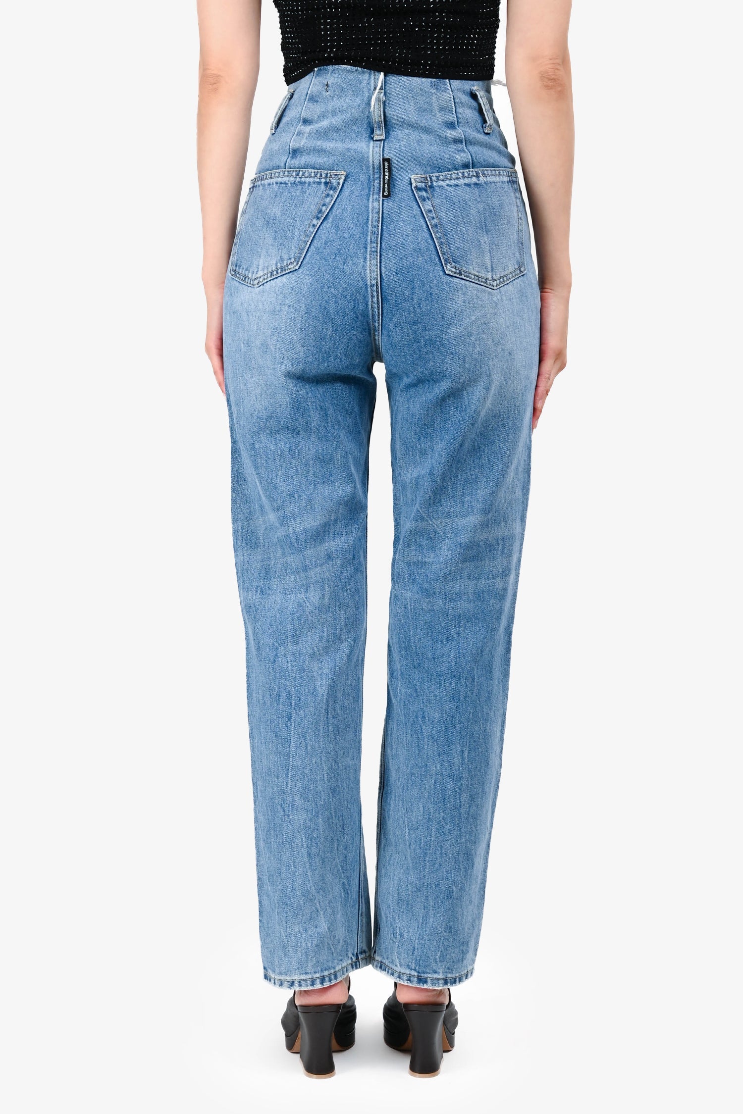 Alexander Wang Blue Denim Raw Hem Waist Jeans Size 25