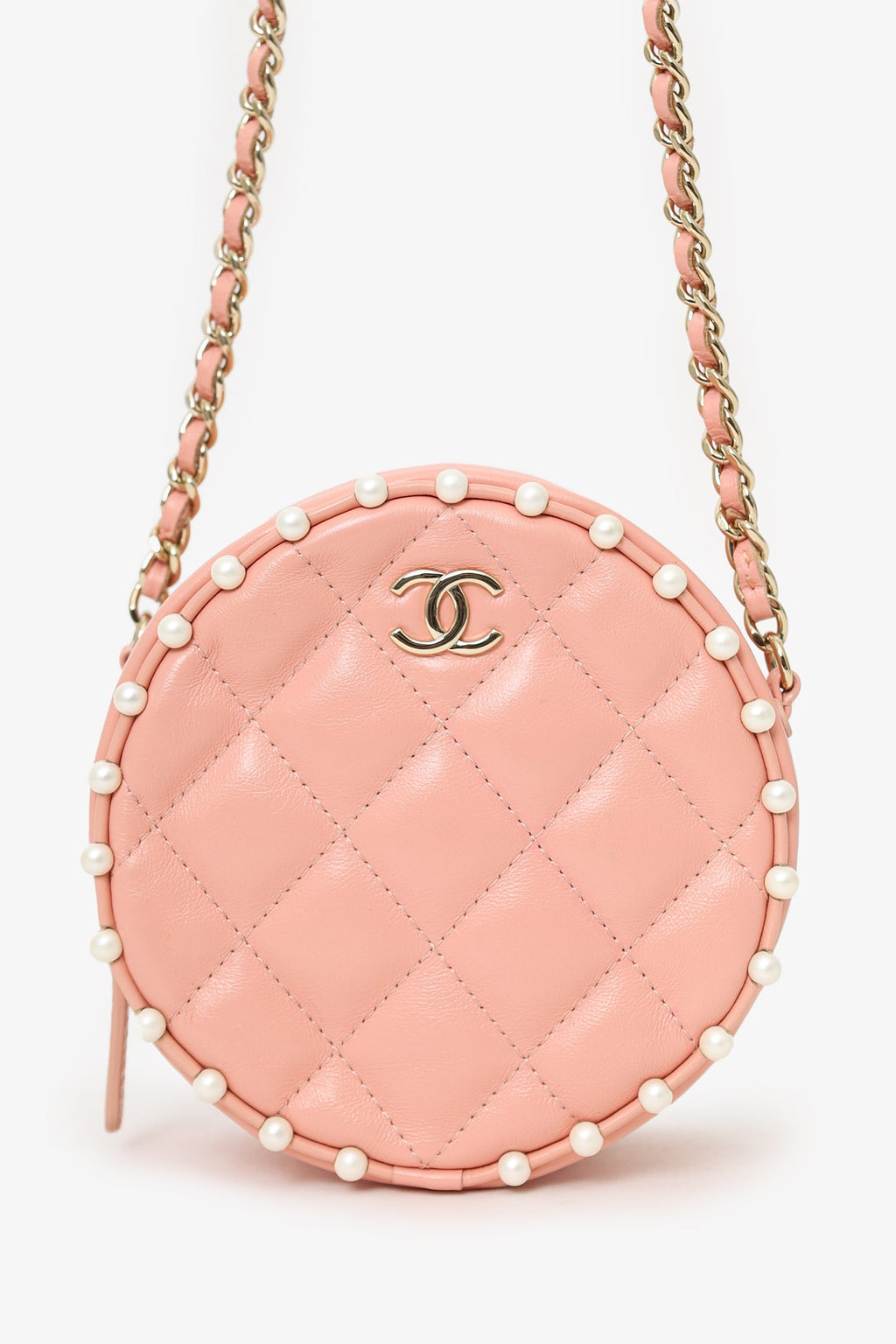 Pre-Loved Chanel™ 2019-20 Pink Pearl Round Crossbody Bag
