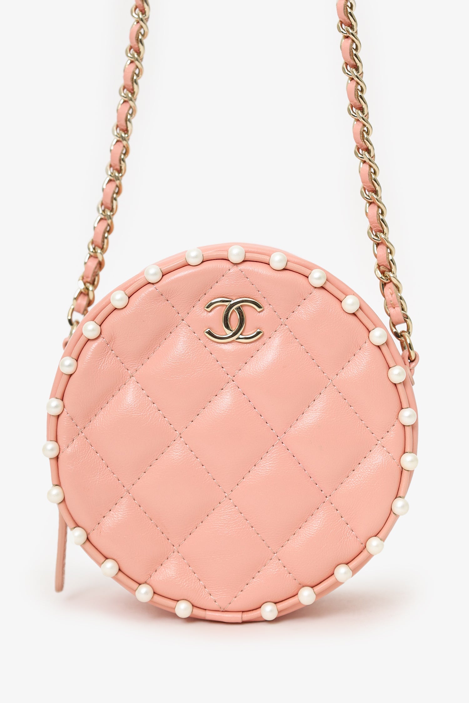 Pre-Loved Chanel™ 2019-20 Pink Pearl Round Crossbody Bag