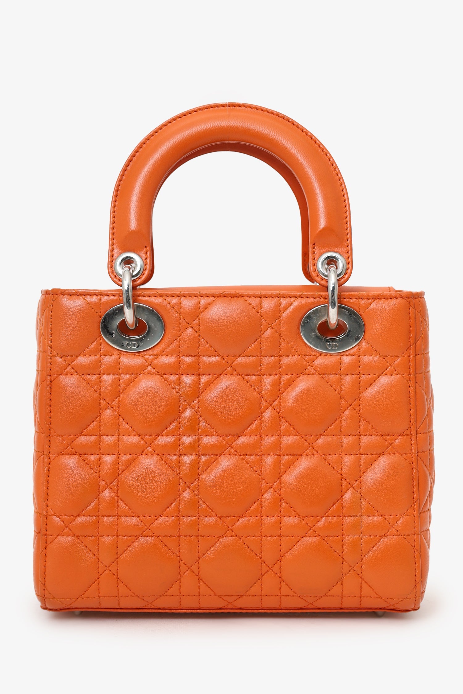 Christian Dior 2016 Orange Leather Cannage Small Lady Dior With Strap