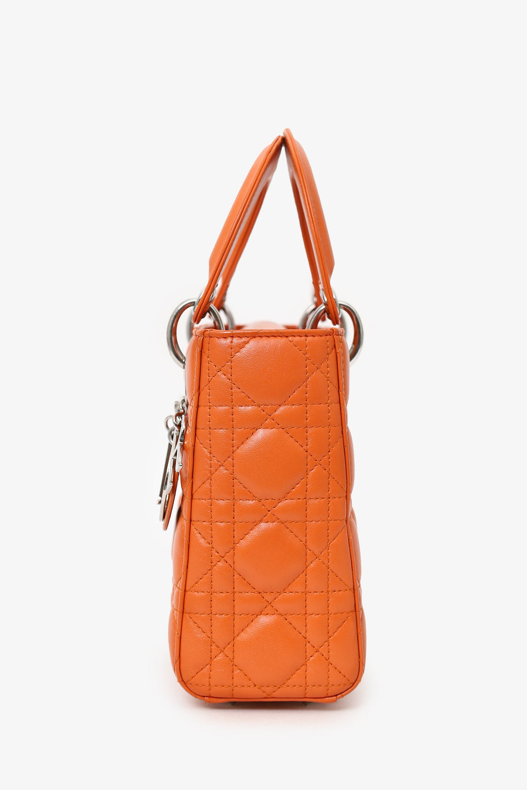 Christian Dior 2016 Orange Leather Cannage Small Lady Dior With Strap