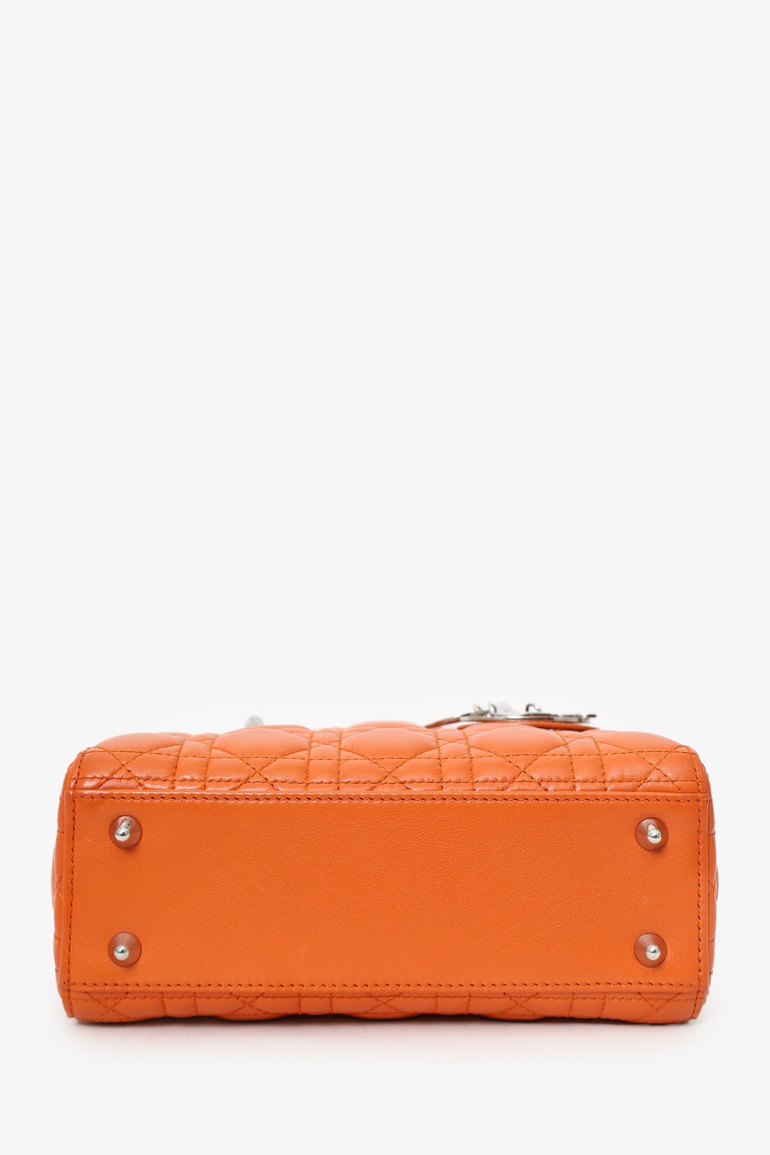 Christian Dior 2016 Orange Leather Cannage Small Lady Dior With Strap