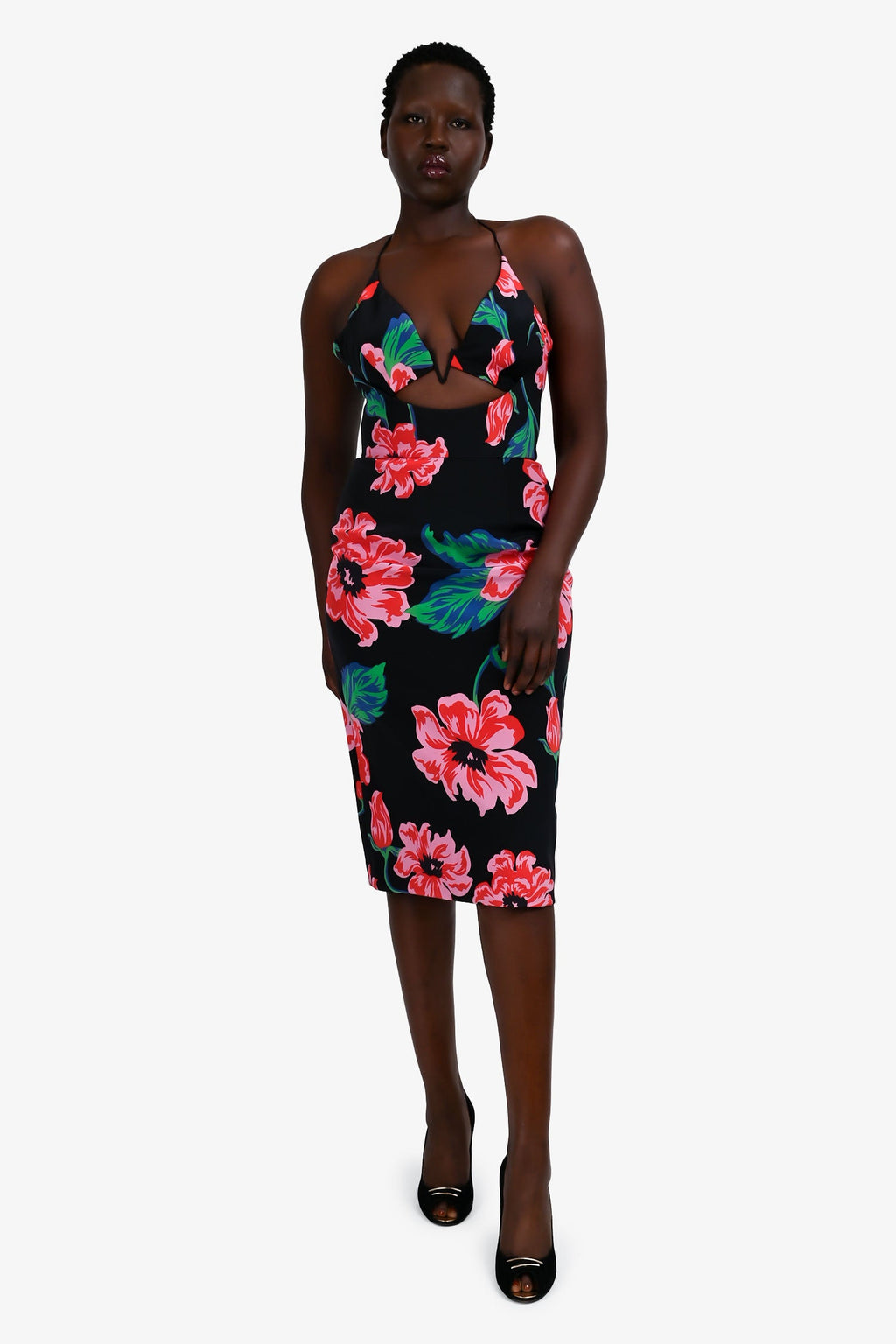 Nicholas Black Floral Cut-Out Sleeveless Dress Size 8