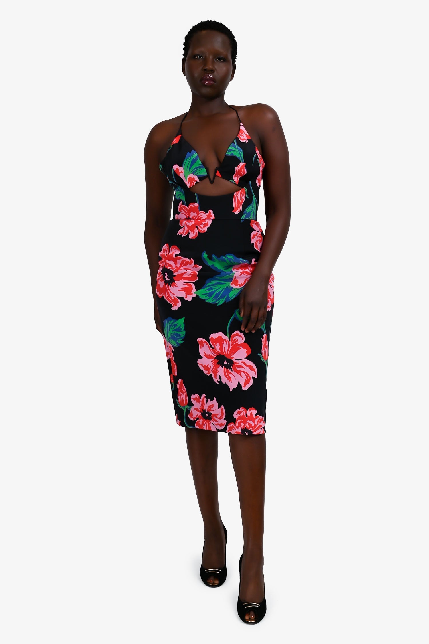 Nicholas Black Floral Cut-Out Sleeveless Dress Size 8