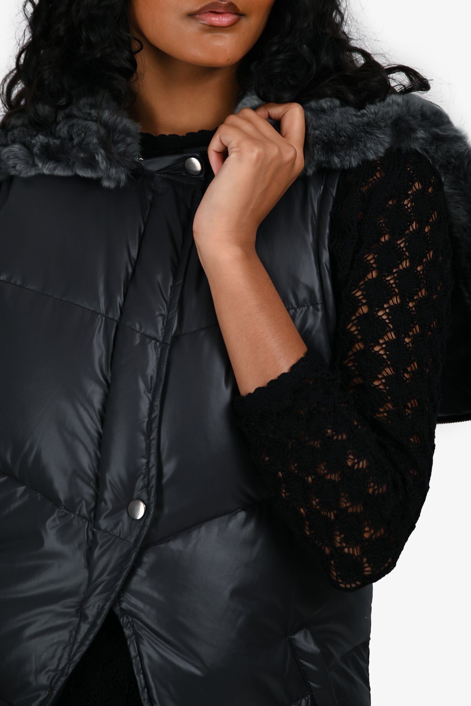 Elizabeth & James Dark Grey Rabbit Fur Lined Puffer Vest Size L