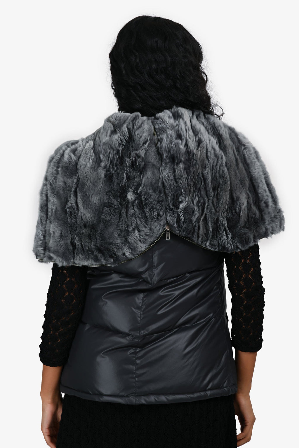 Elizabeth & James Dark Grey Rabbit Fur Lined Puffer Vest Size L