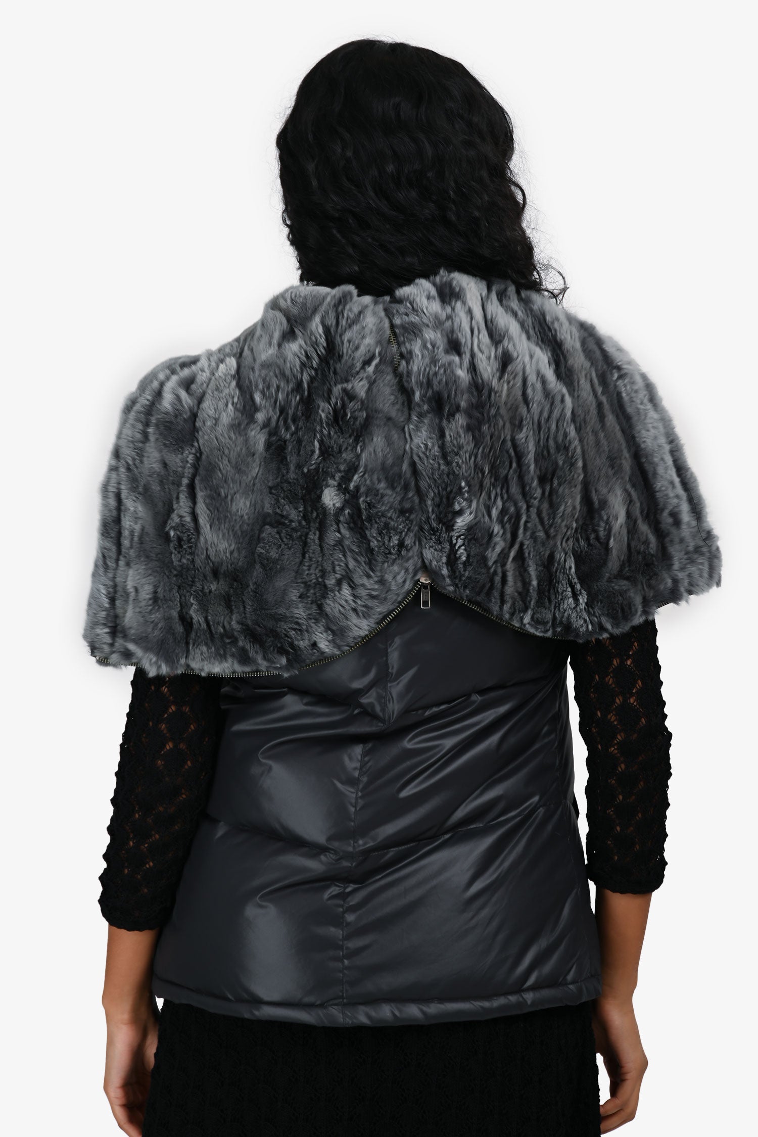 Elizabeth & James Dark Grey Rabbit Fur Lined Puffer Vest Size L