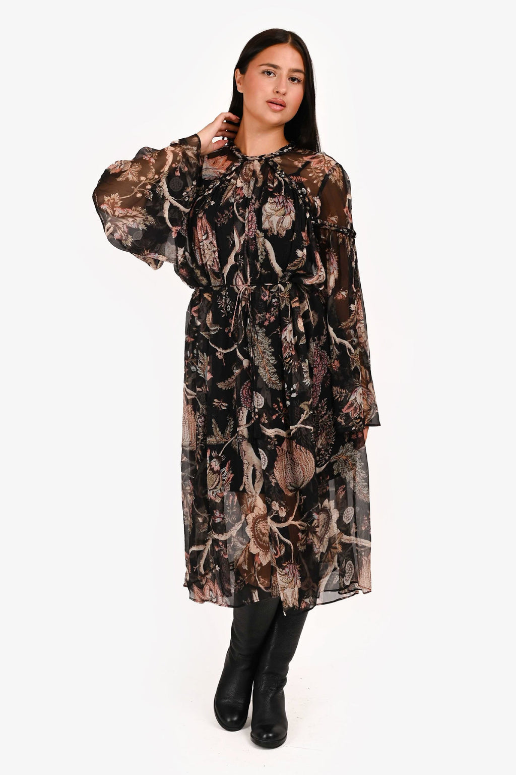 Zimmermann Black Floral Silk Sheer Midi Dress Size 3