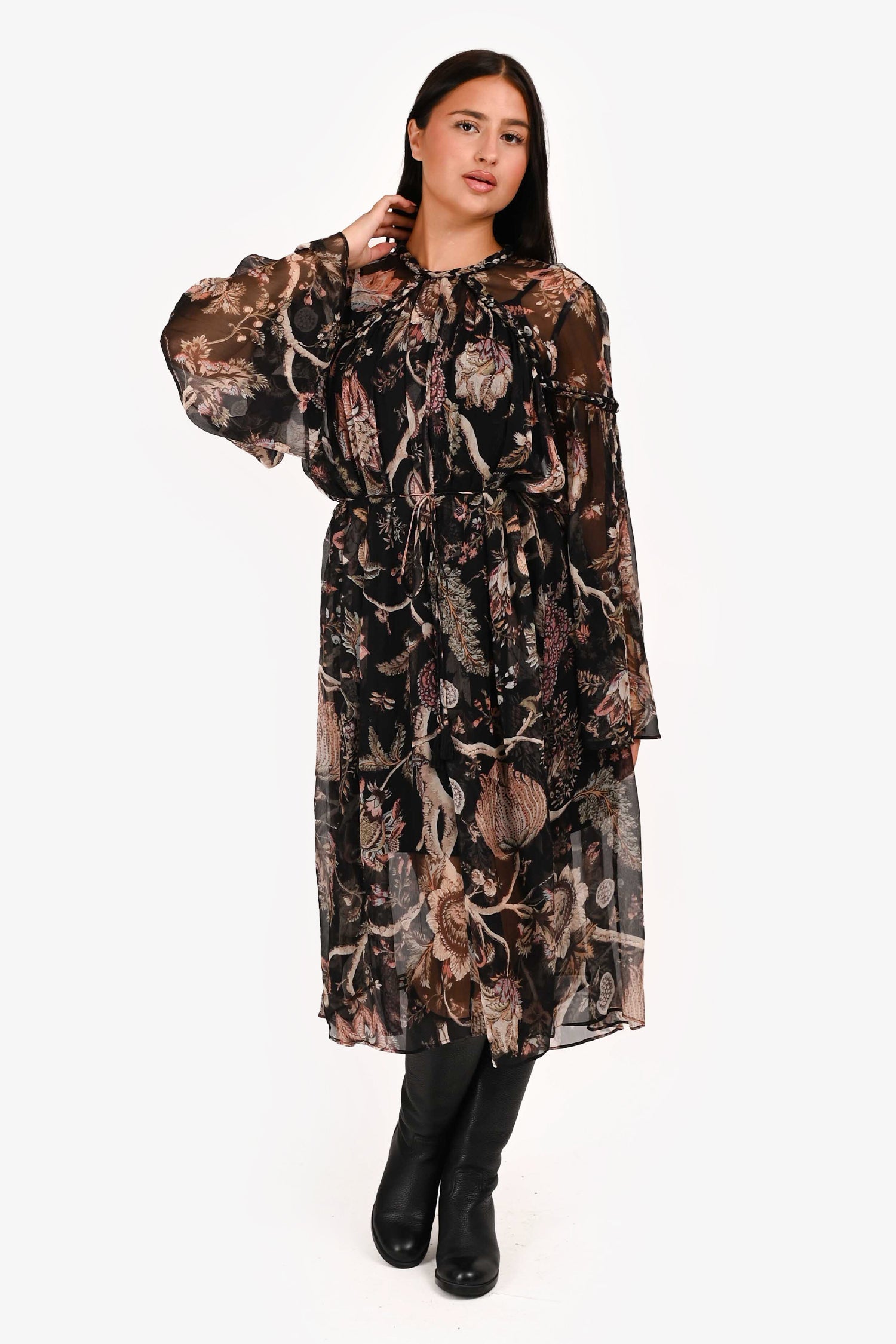 Zimmermann Black Floral Silk Sheer Midi Dress Size 3