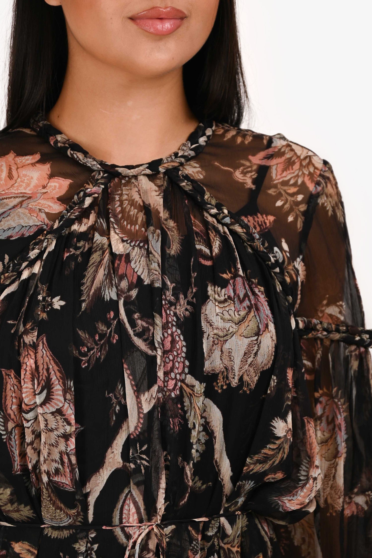 Zimmermann Black Floral Silk Sheer Midi Dress Size 3
