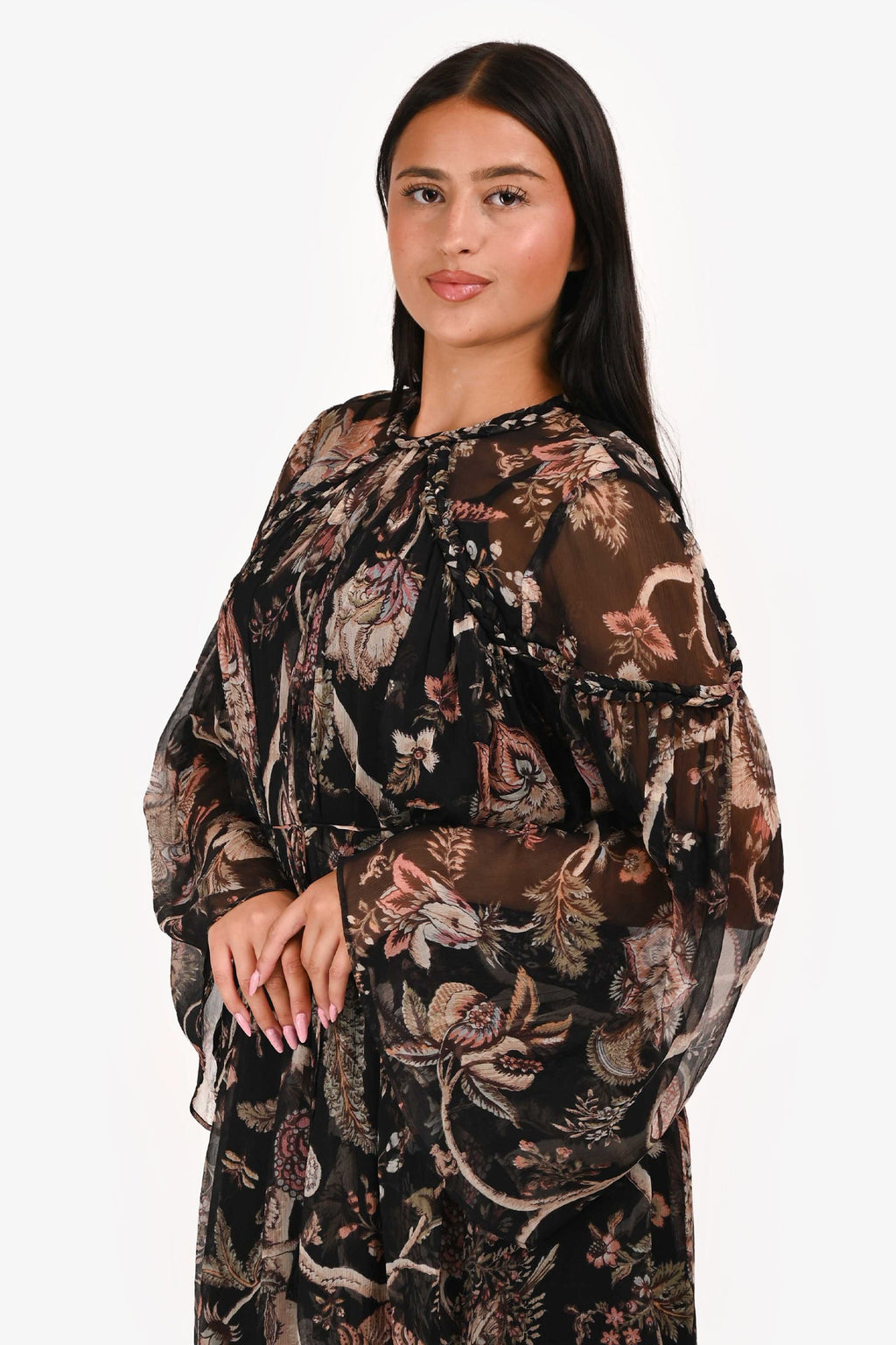 Zimmermann Black Floral Silk Sheer Midi Dress Size 3