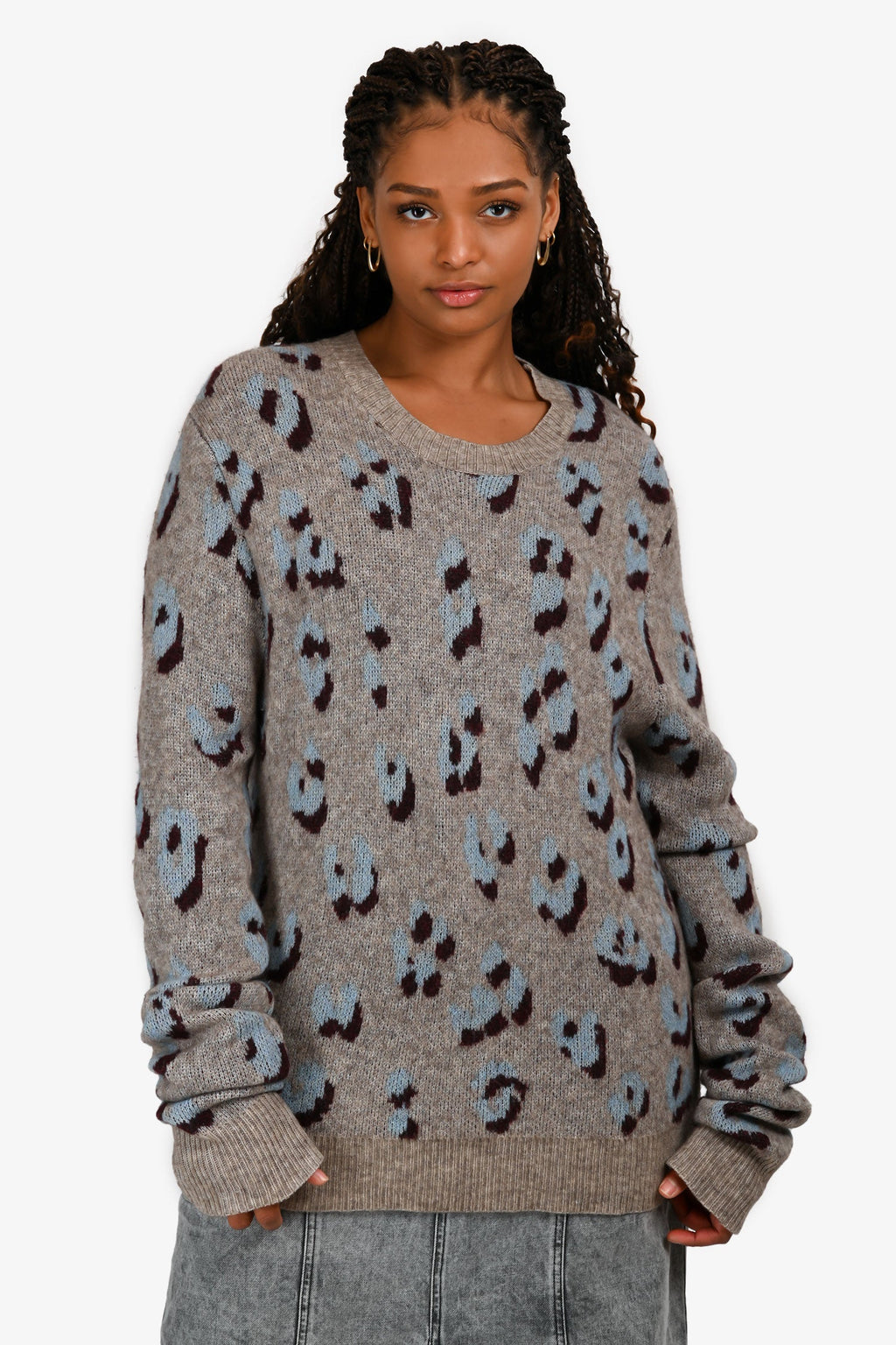 3.1 Phillip Lim Grey Patterned Super Long Sleeve Sweater Size L