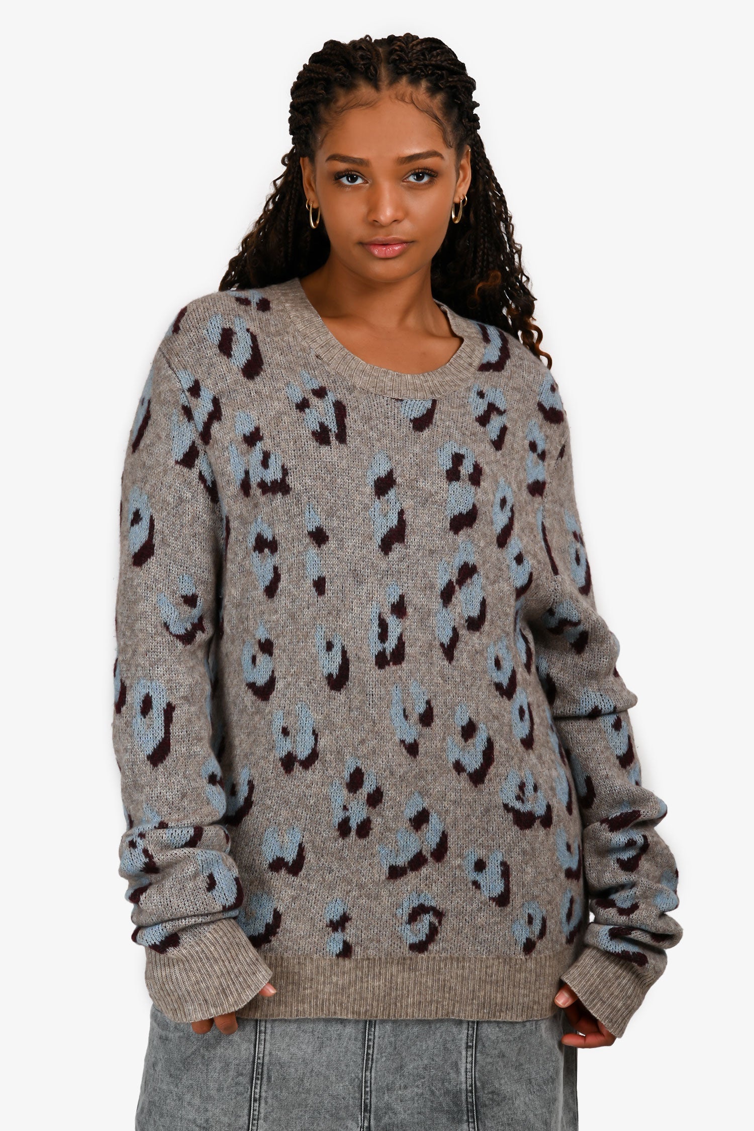 3.1 Phillip Lim Grey Patterned Super Long Sleeve Sweater Size L