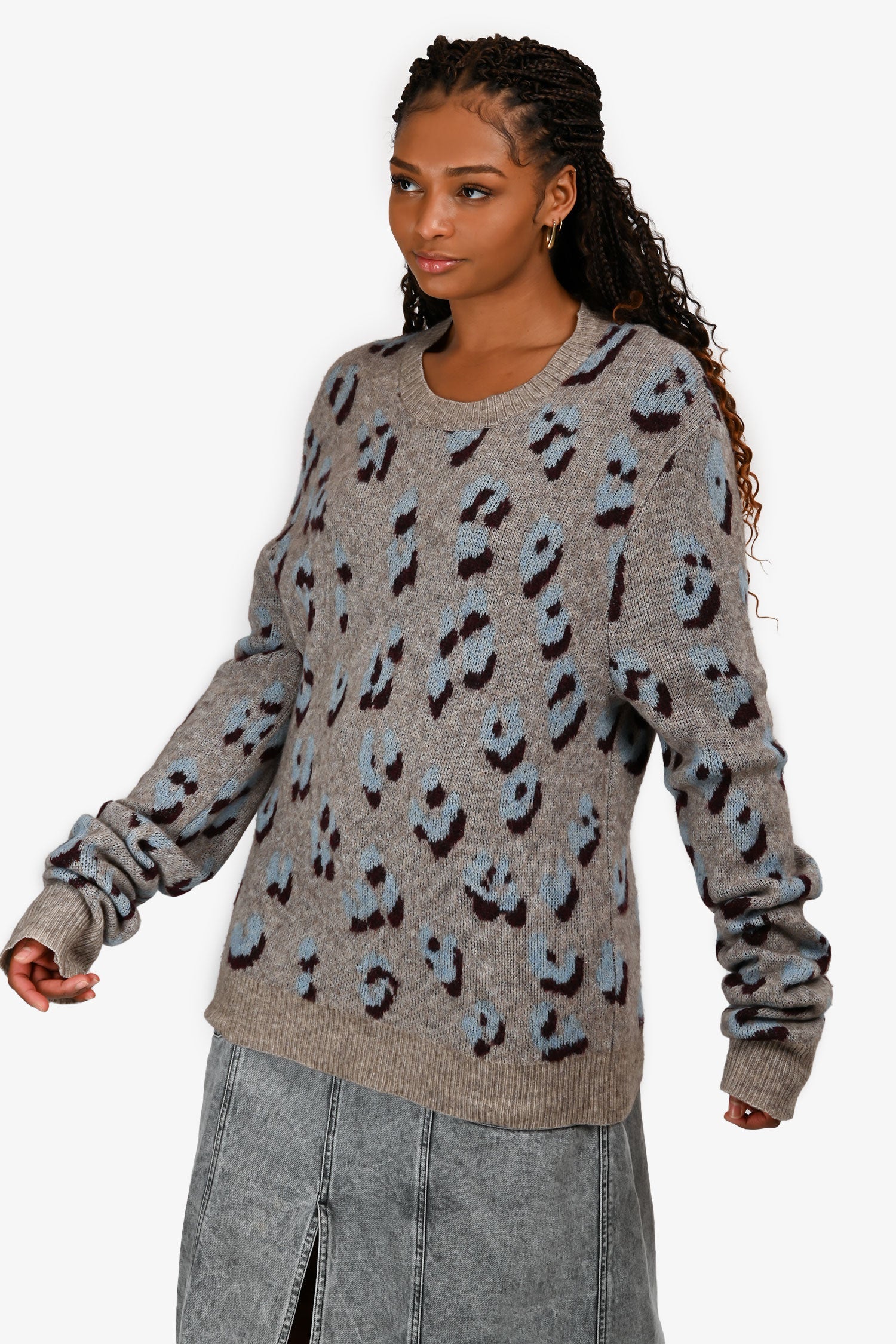 3.1 Phillip Lim Grey Patterned Super Long Sleeve Sweater Size L