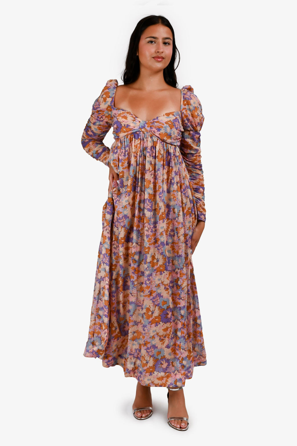 Zimmermann Purple/Orange Cotton Floral Off Shoulder Maxi Dress Size 2