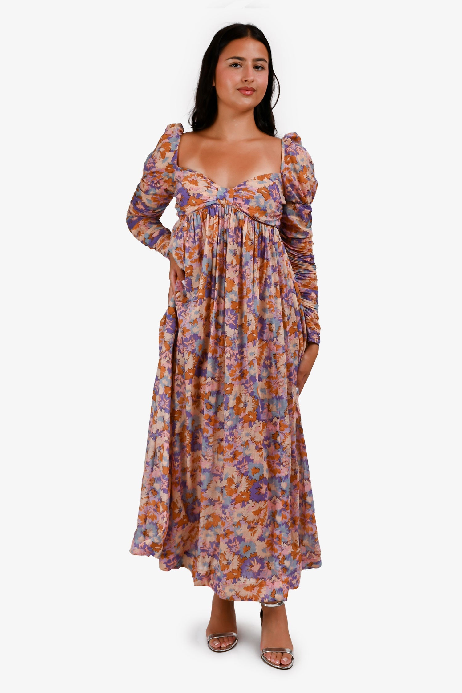 Zimmermann Purple/Orange Cotton Floral Off Shoulder Maxi Dress Size 2