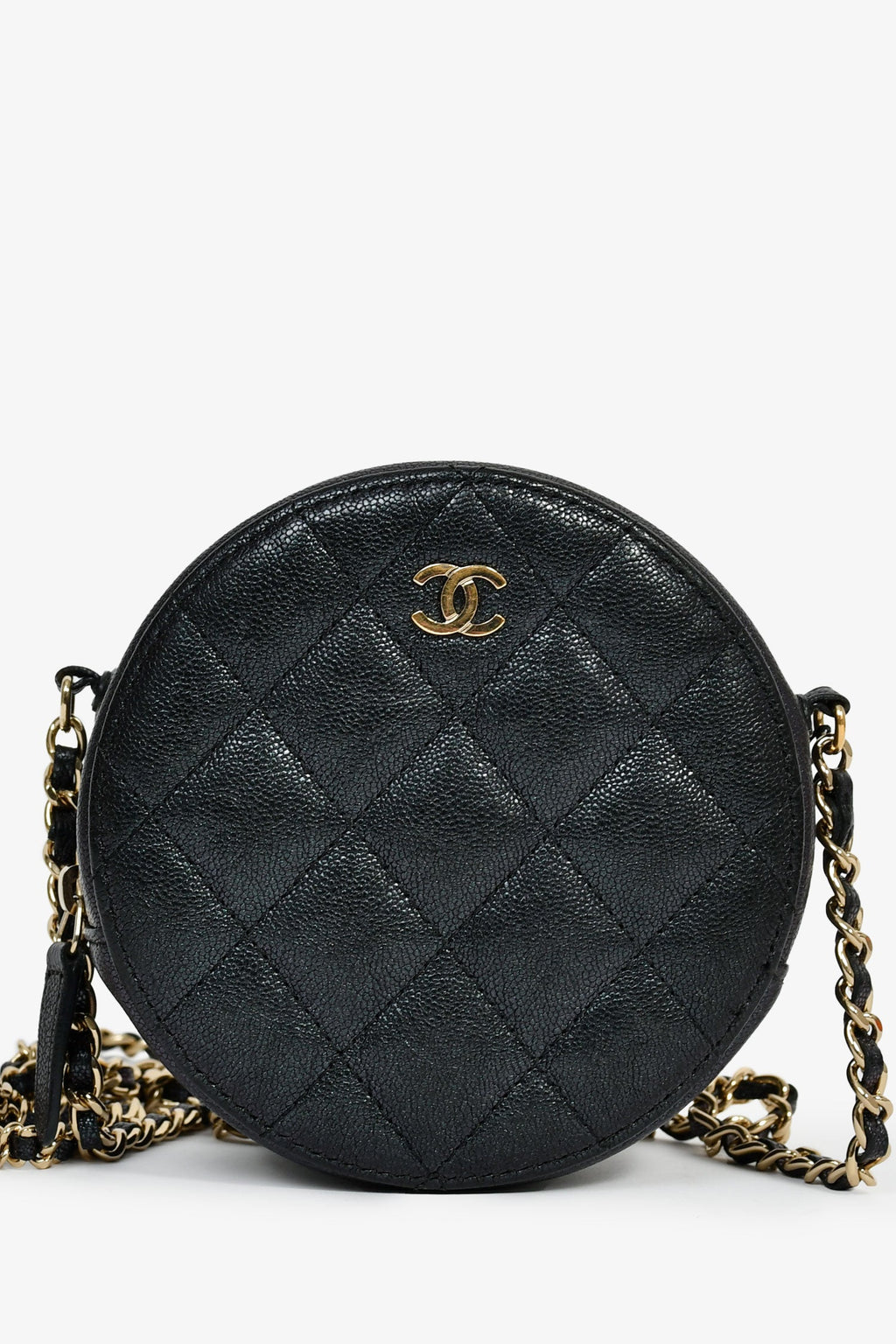 Pre-Loved Chanel™ 2018/19 Iridescent Black Caviar Round Crossbody
