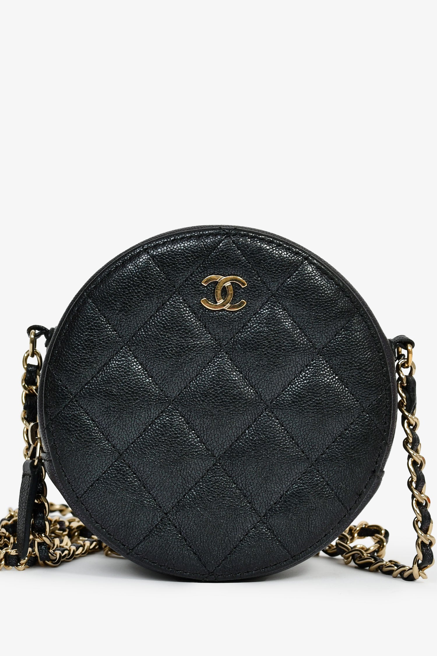 Pre-Loved Chanel™ 2018/19 Iridescent Black Caviar Round Crossbody