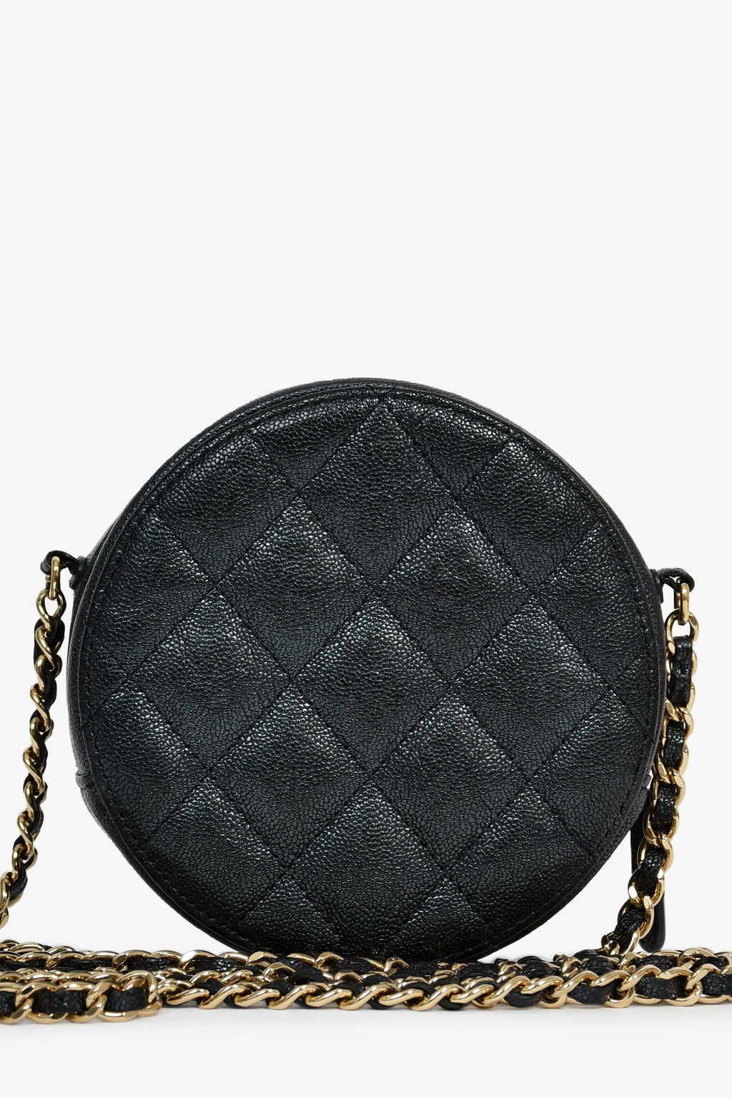 Pre-Loved Chanel™ 2018/19 Iridescent Black Caviar Round Crossbody