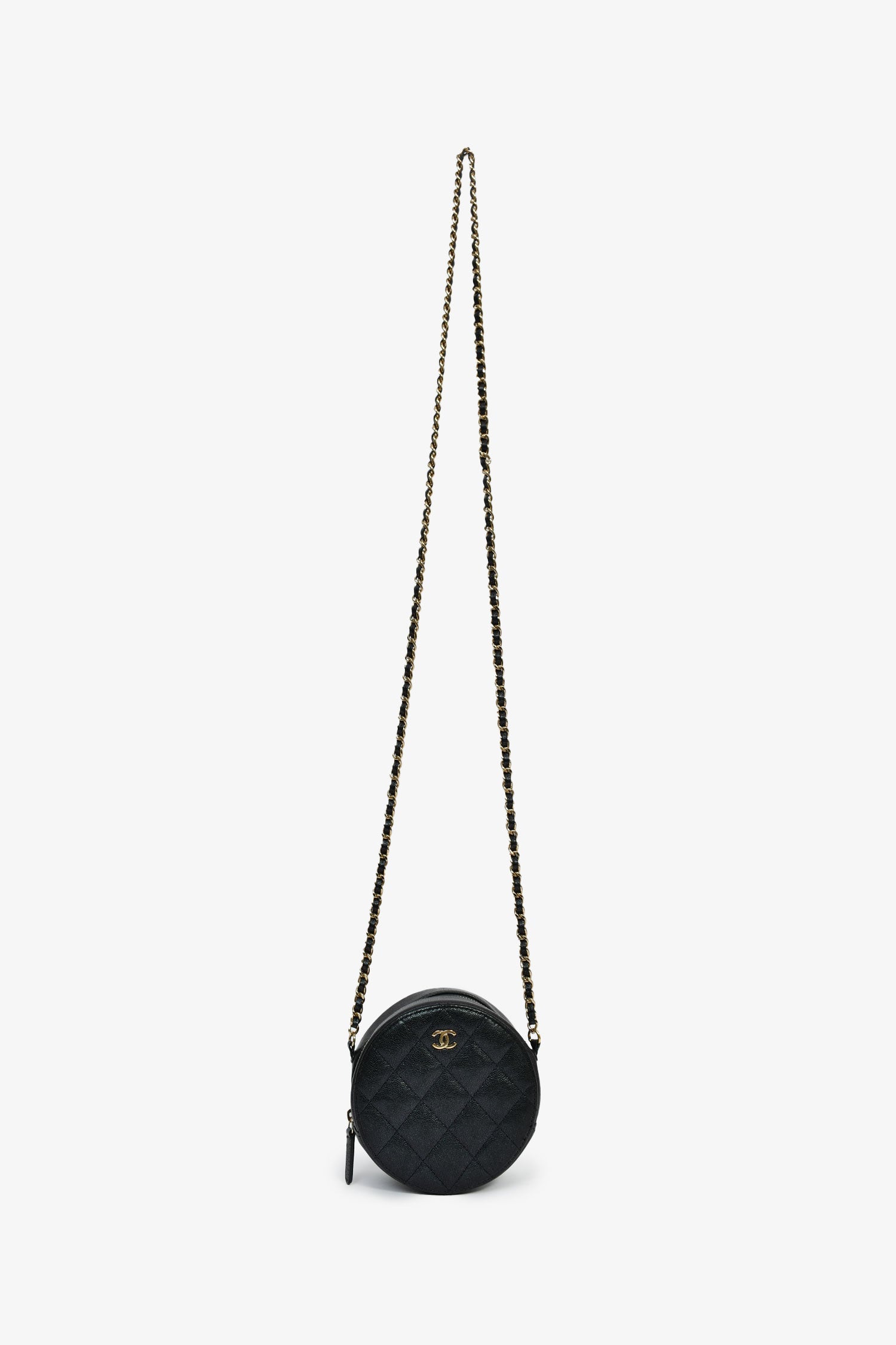 Pre-Loved Chanel™ 2018/19 Iridescent Black Caviar Round Crossbody