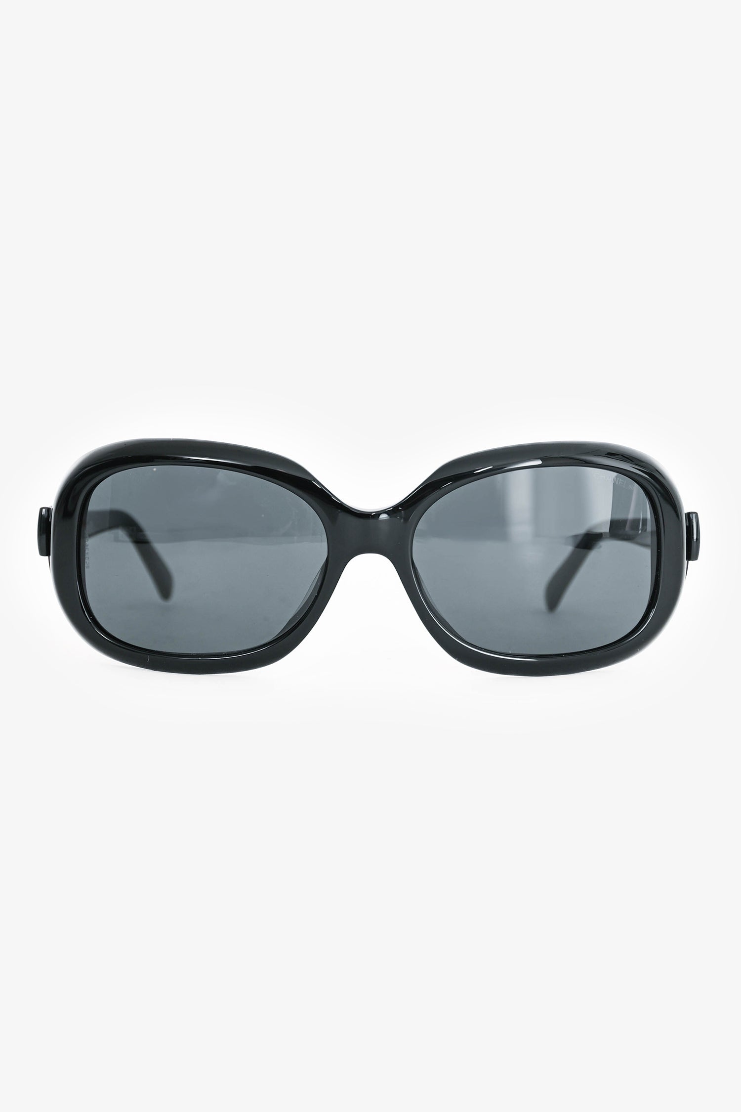 Pre-Loved Chanel™ Black Acrylic Rectangular Bow Detail Sunglasses