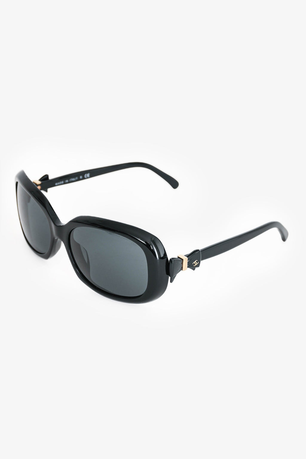 Pre-Loved Chanel™ Black Acrylic Rectangular Bow Detail Sunglasses