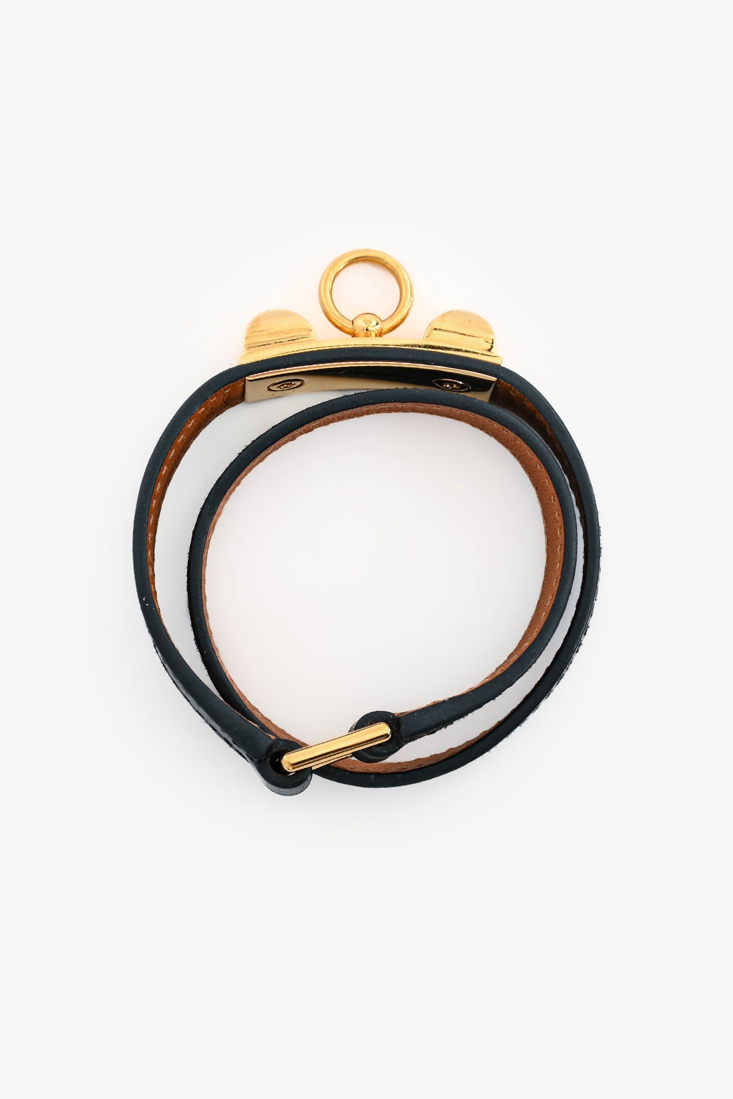 Hermès Black Leather 'Rivale' Double Tour Bracelet