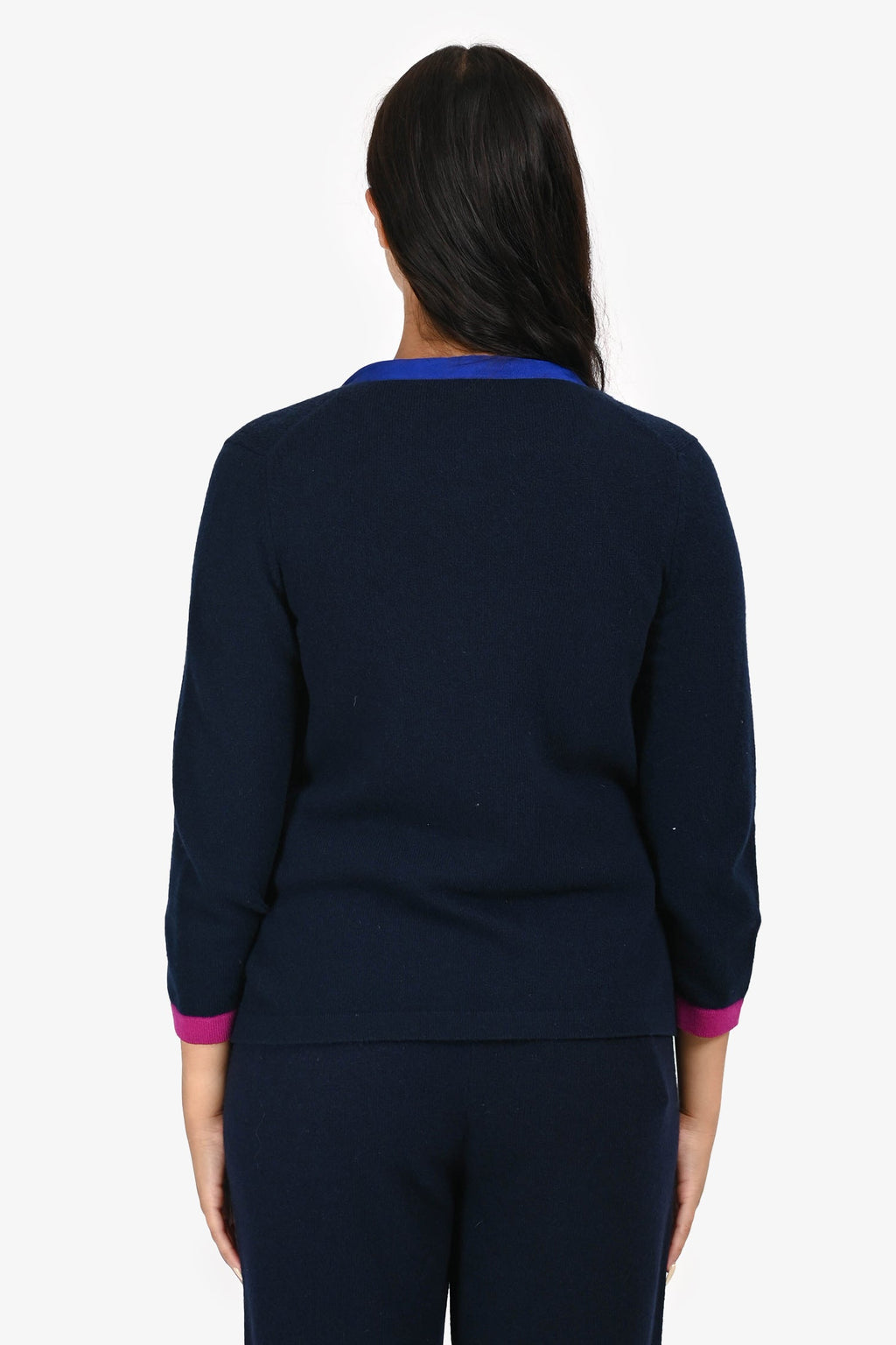 Pre-Loved Chanel™ 2012 Navy/Fuchsia Trimmed Cashmere igan Size 36
