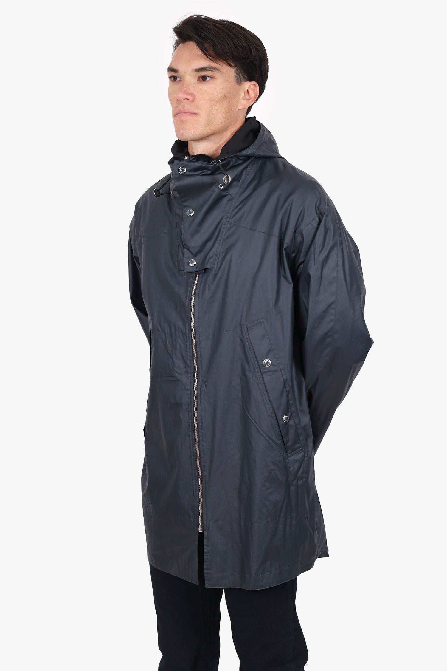 Louis Vuitton Black/Navy Reversible Asymmetrical Zipper Long Windbreaker Size 52 Mens