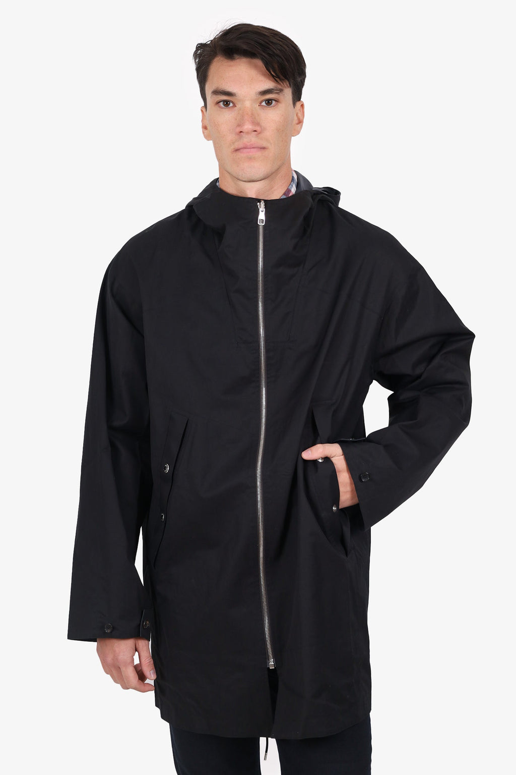 Louis Vuitton Black/Navy Reversible Asymmetrical Zipper Long Windbreaker Size 52 Mens
