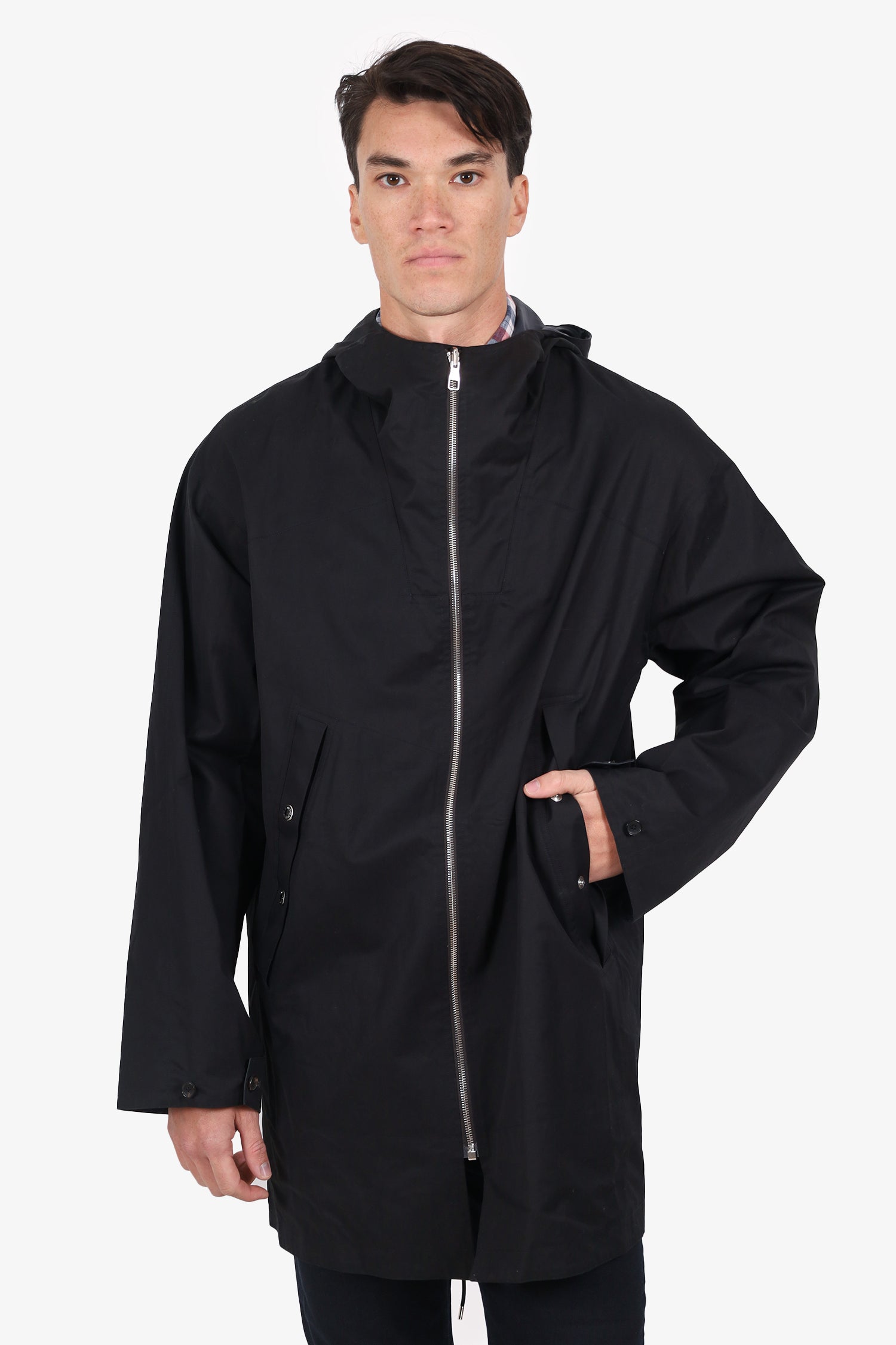 Louis Vuitton Black/Navy Reversible Asymmetrical Zipper Long Windbreaker Size 52 Mens