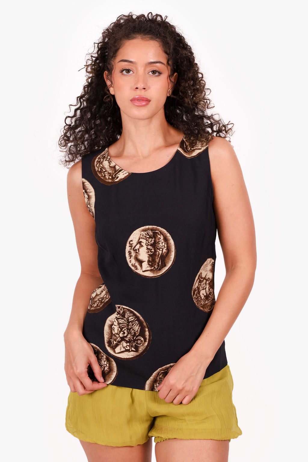 Dolce & Gabbana Black/Brown Coin Printed Sleeveless Top Size 42