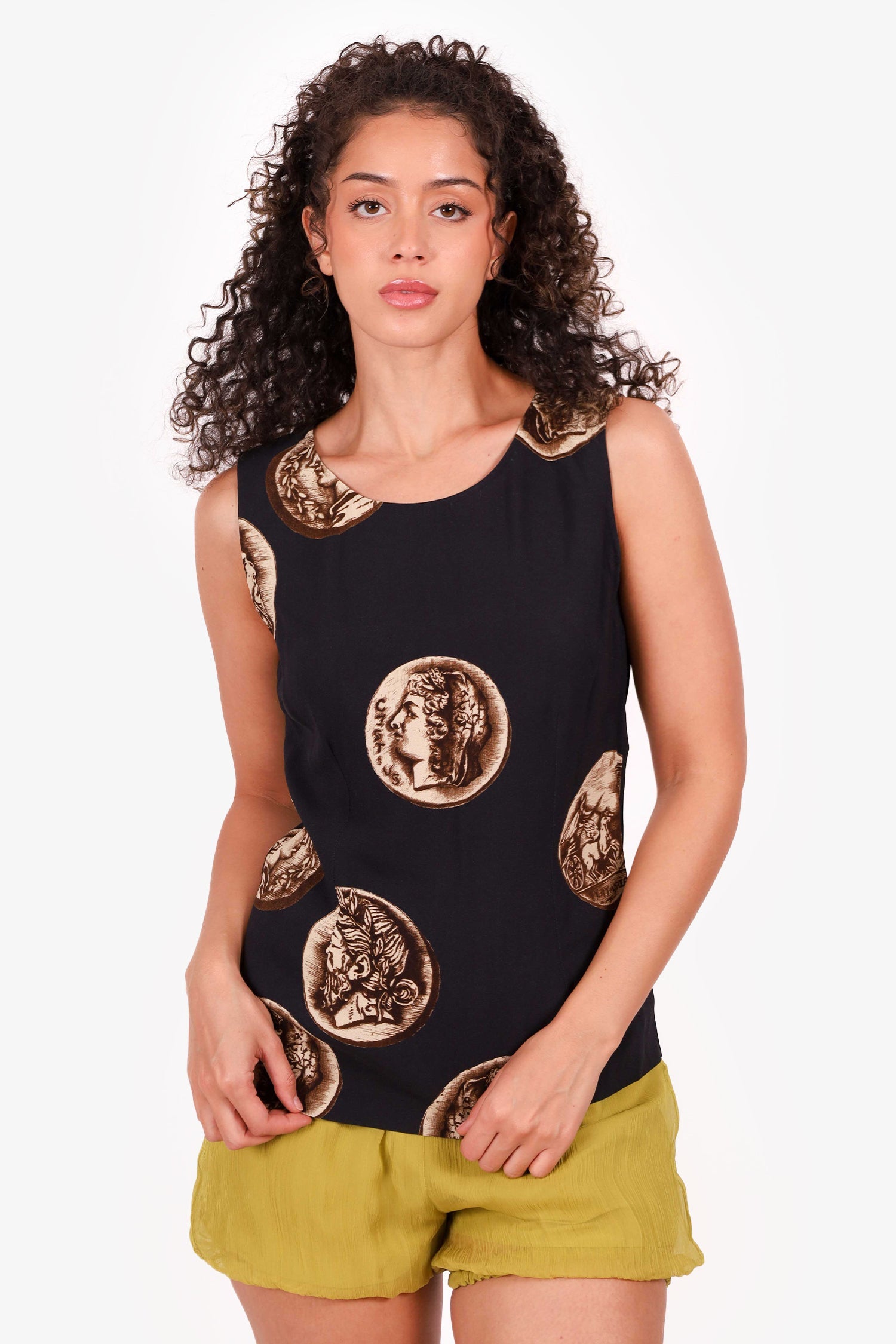 Dolce & Gabbana Black/Brown Coin Printed Sleeveless Top Size 42