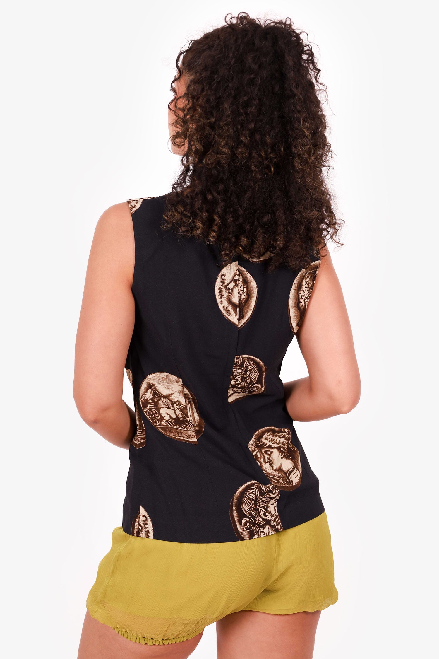 Dolce & Gabbana Black/Brown Coin Printed Sleeveless Top Size 42