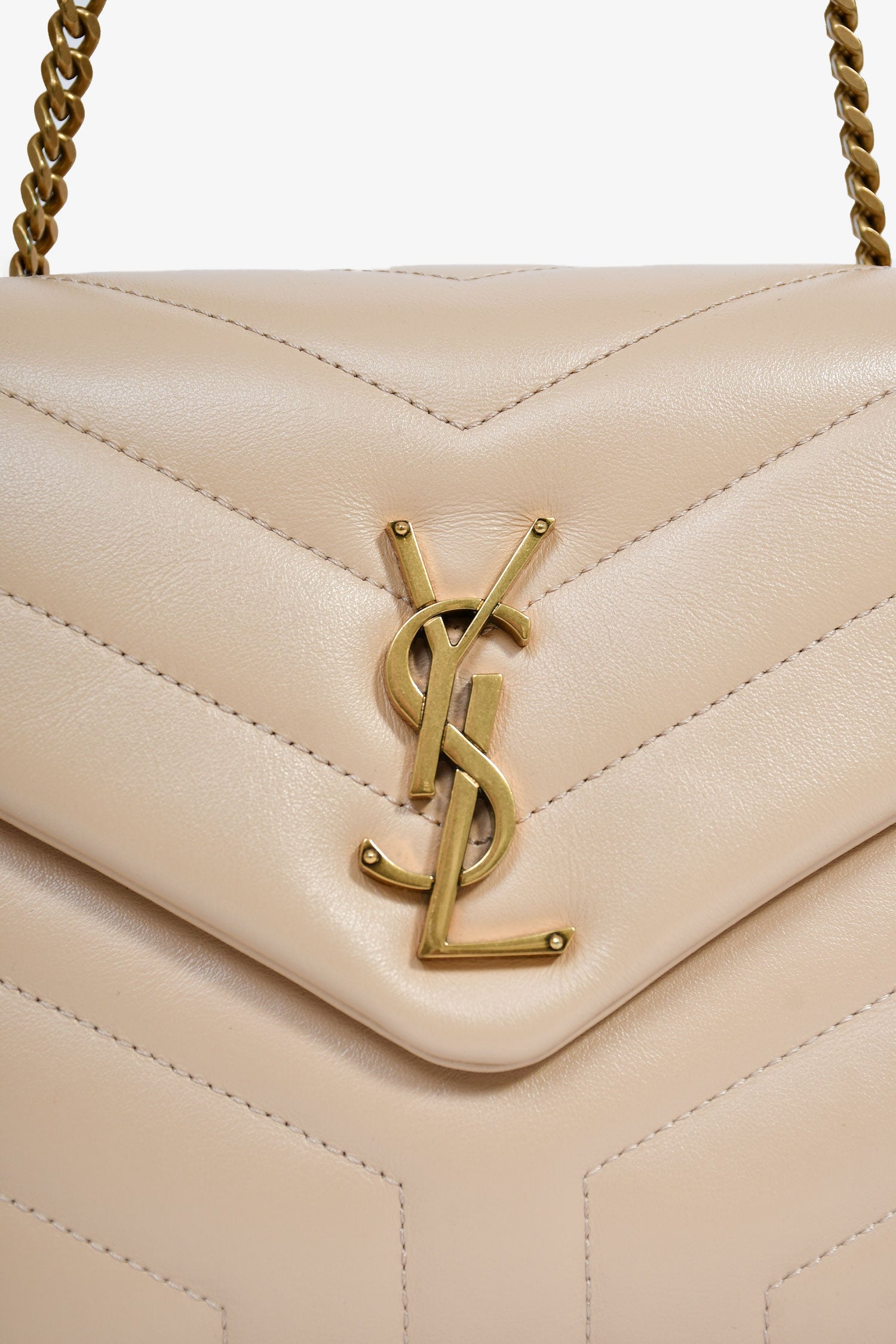 Saint Laurent Beige Leather Small 'Lou Lou' Shoulder Bag