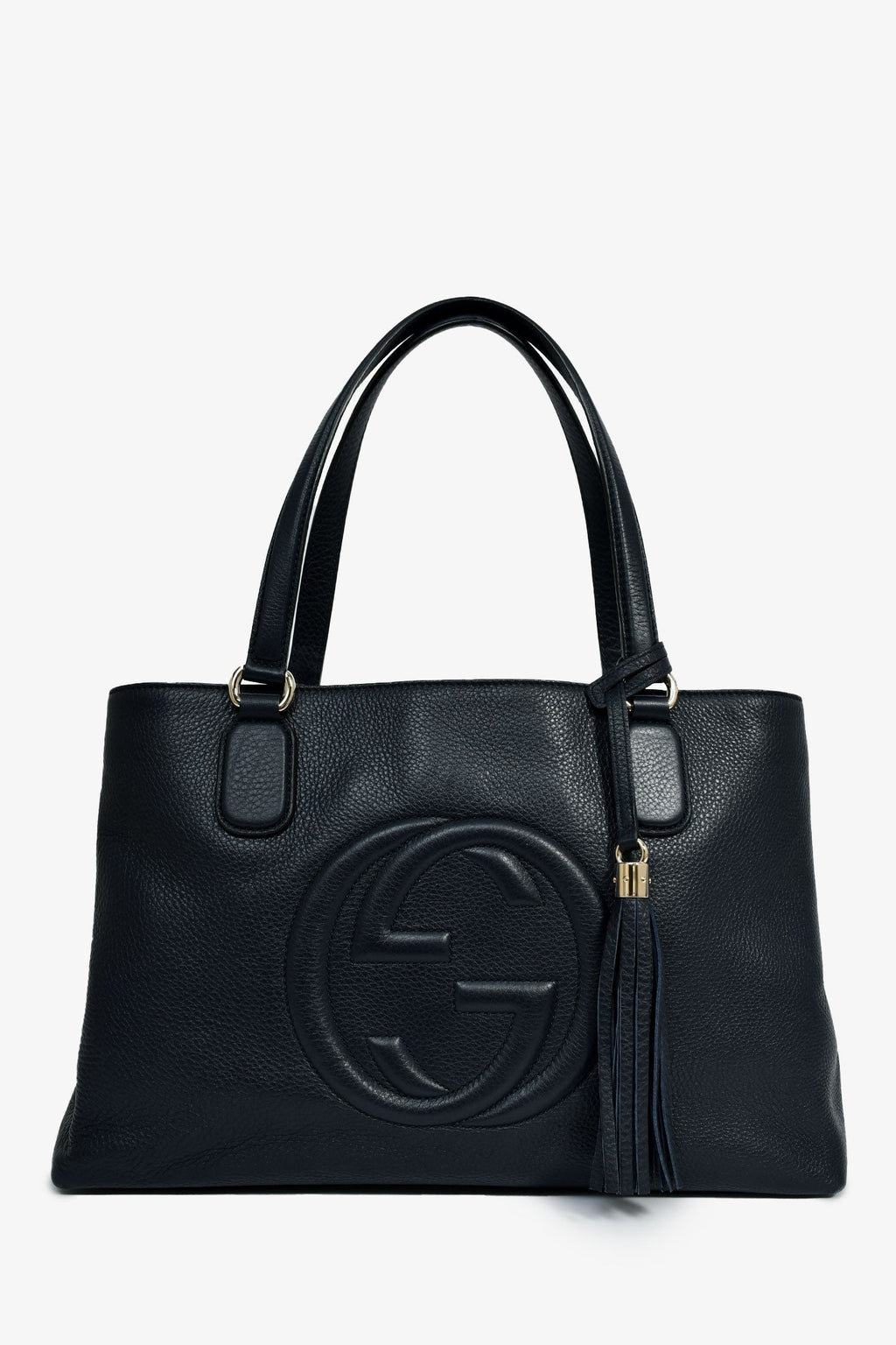Gucci Navy Leather Interlocking G Soho Tote Bag