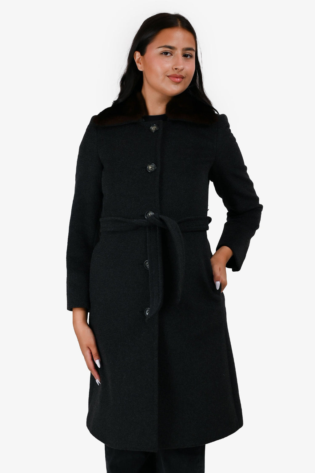 Max Mara Grey Cashmere Fur Lined Jacket Size 2 US